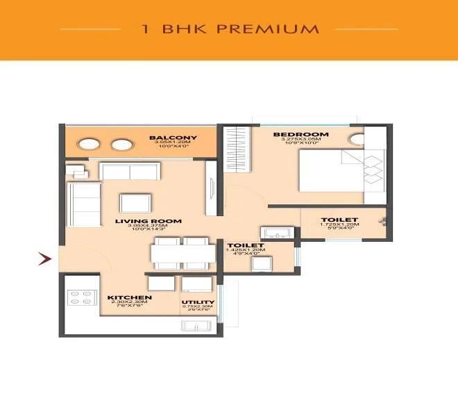 1 BHK floor plan — New launch Austin Mamurdi