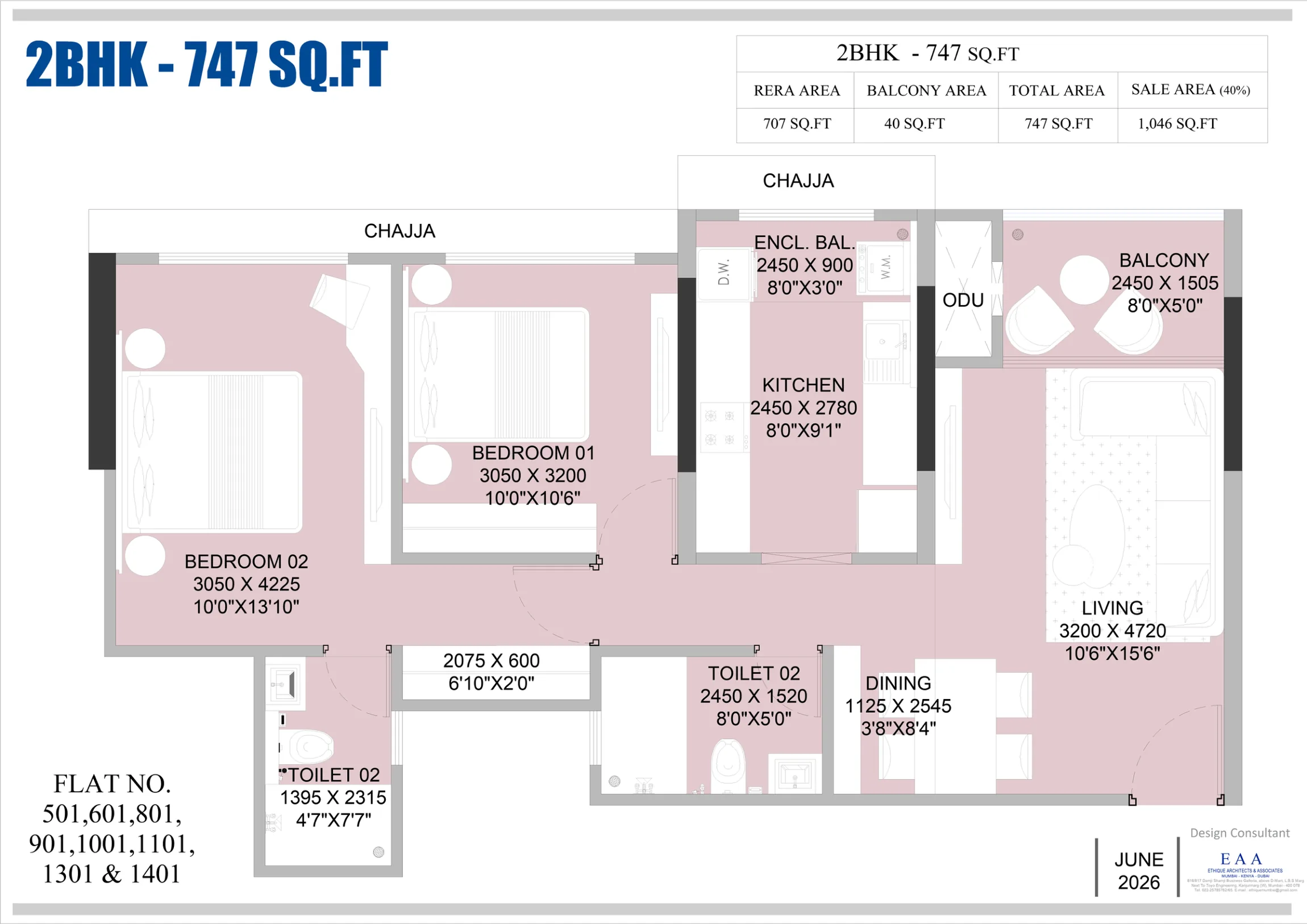 2 BHK floor plan — Celestia Heights, Kate Wasti