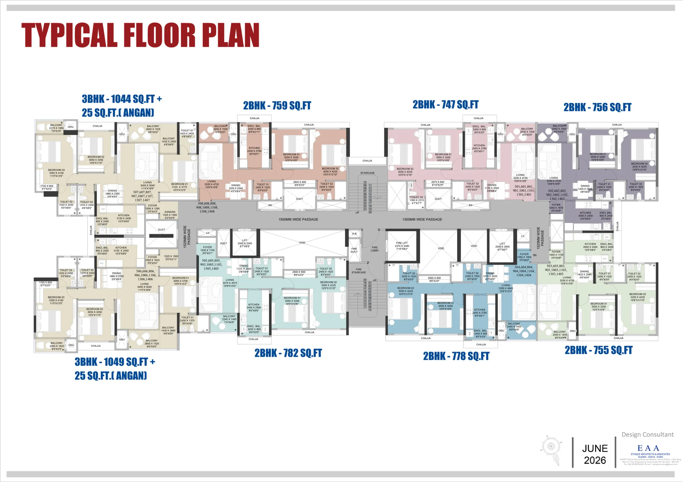 Typical floor plan with 2 BHK and 3 BHK homes at Celestia Heights, Punawale