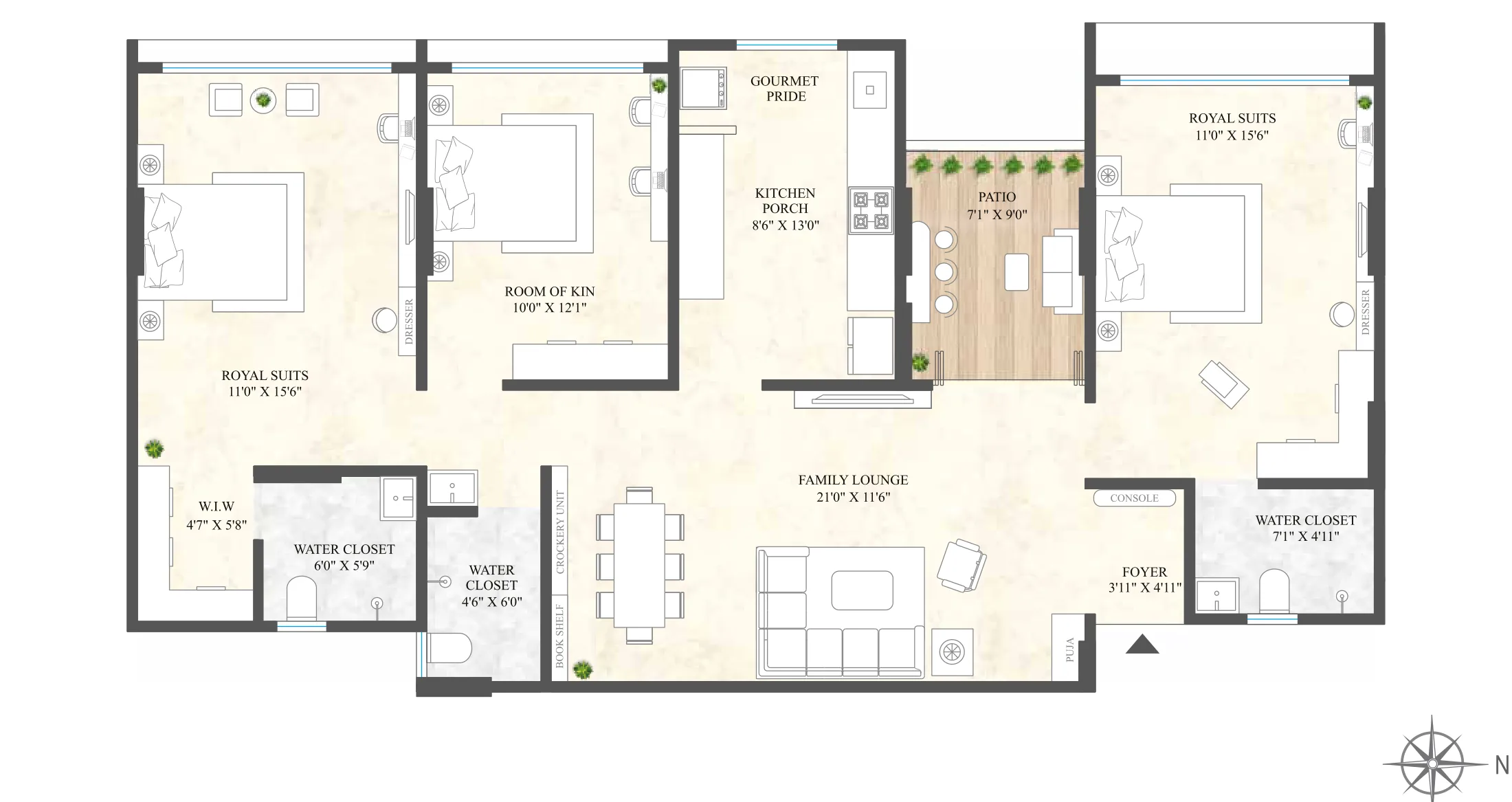 3 BHK floor plan — Excellaa Virtu, Vishal Nagar