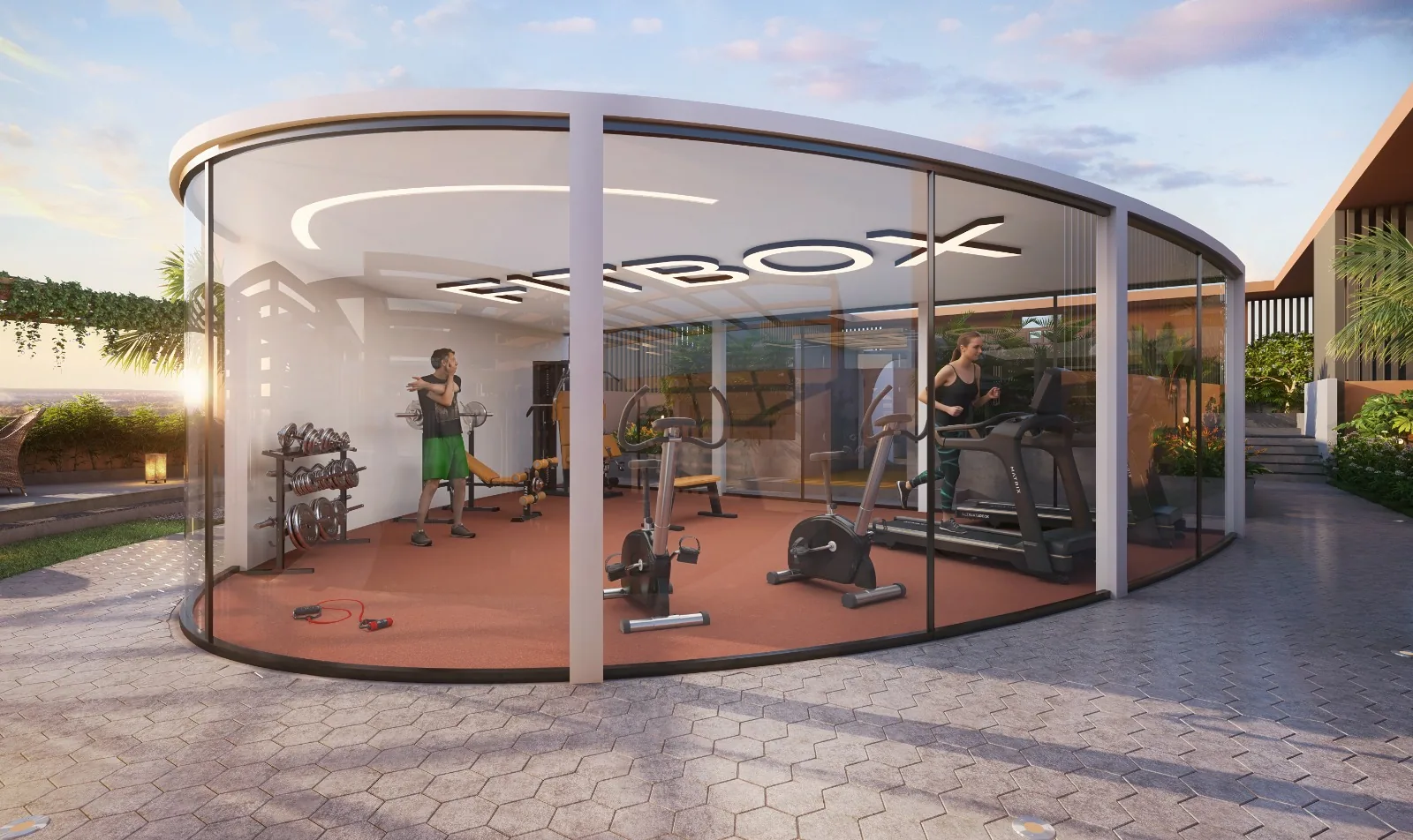 Glass-walled fit box gym on the rooftop at Excellaa Virtu, Pimple Nilakh
