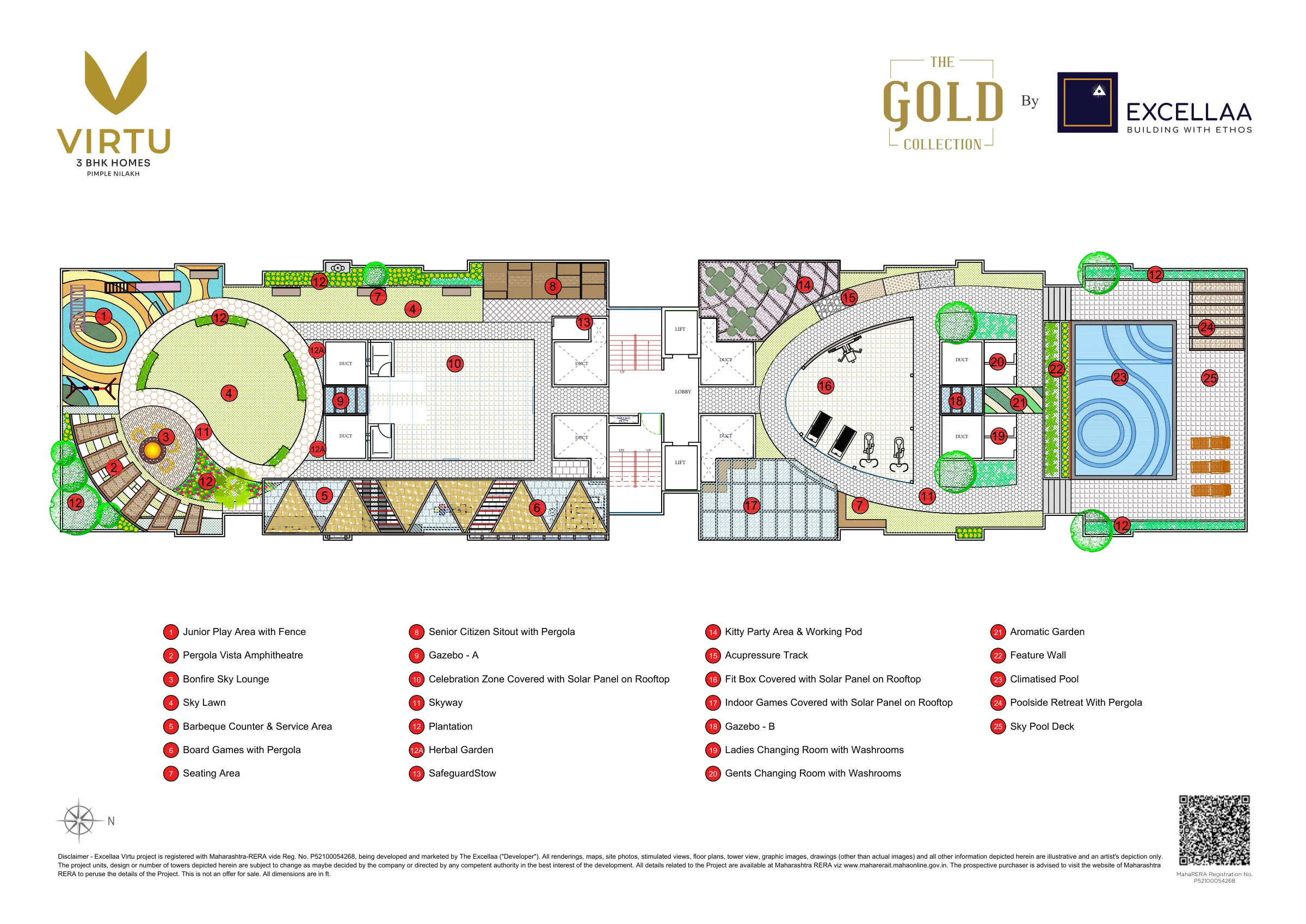 Rooftop amenity layout with the 25 numbered amenities at Excellaa Virtu, Pimple Nilakh