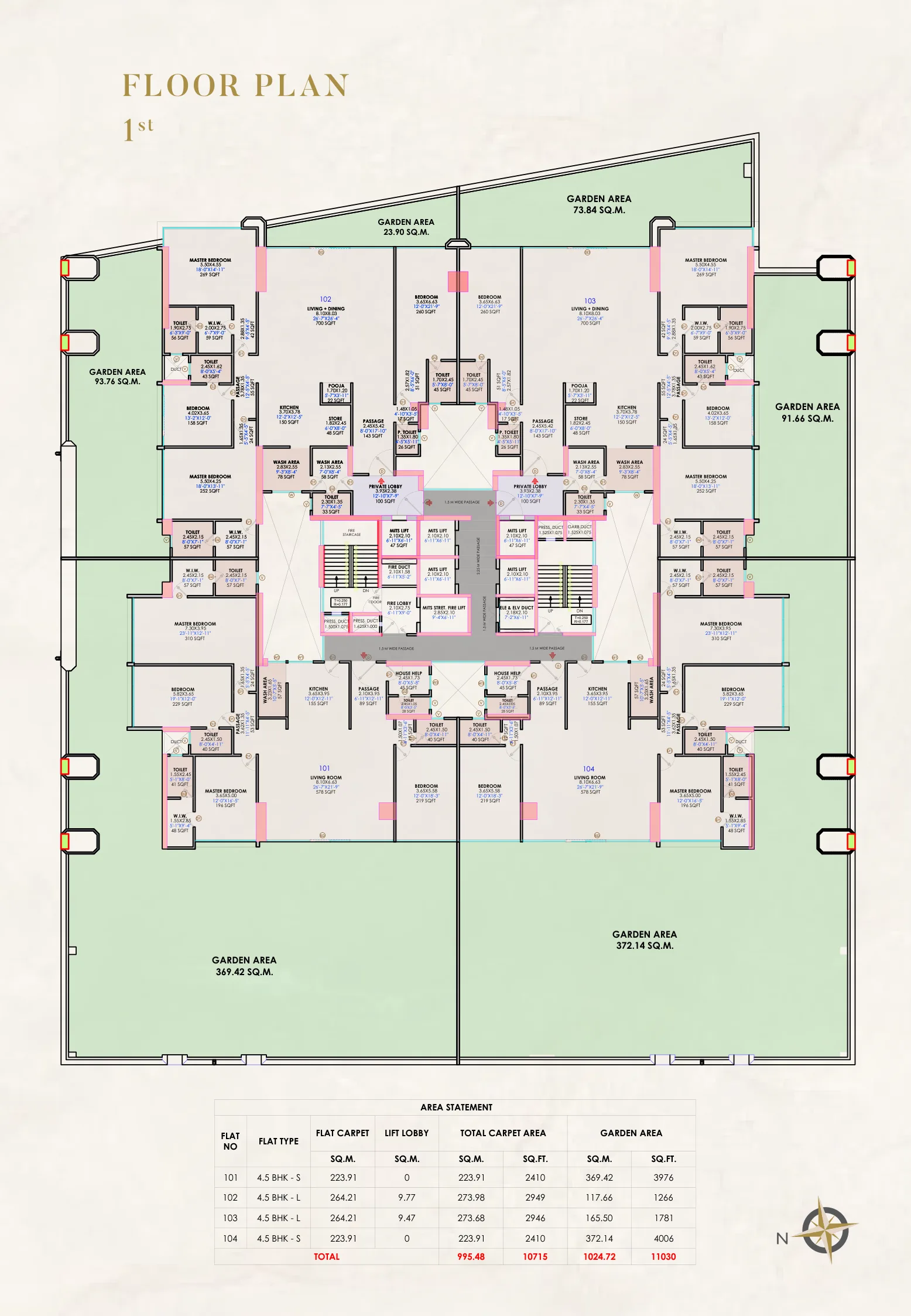 4 BHK floor plan — Kosha, Koregaon Park