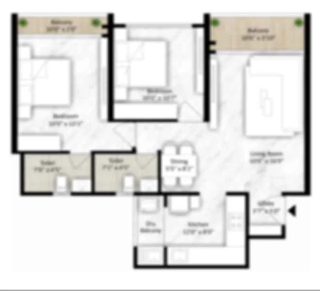 2 BHK floor plan — T Square, Ram Nagar