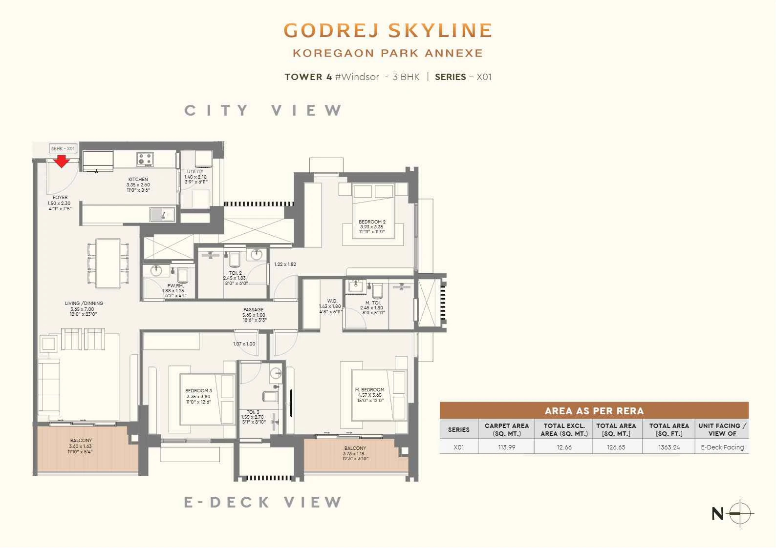 3 BHK floor plan — Godrej Skyline, Koregaon Park Annexe