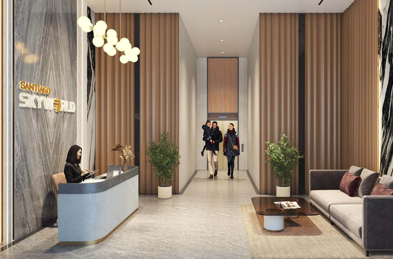 Entrance lobby with a reception desk and lounge seating at Santiago Skyworld 2.0, Bhosari