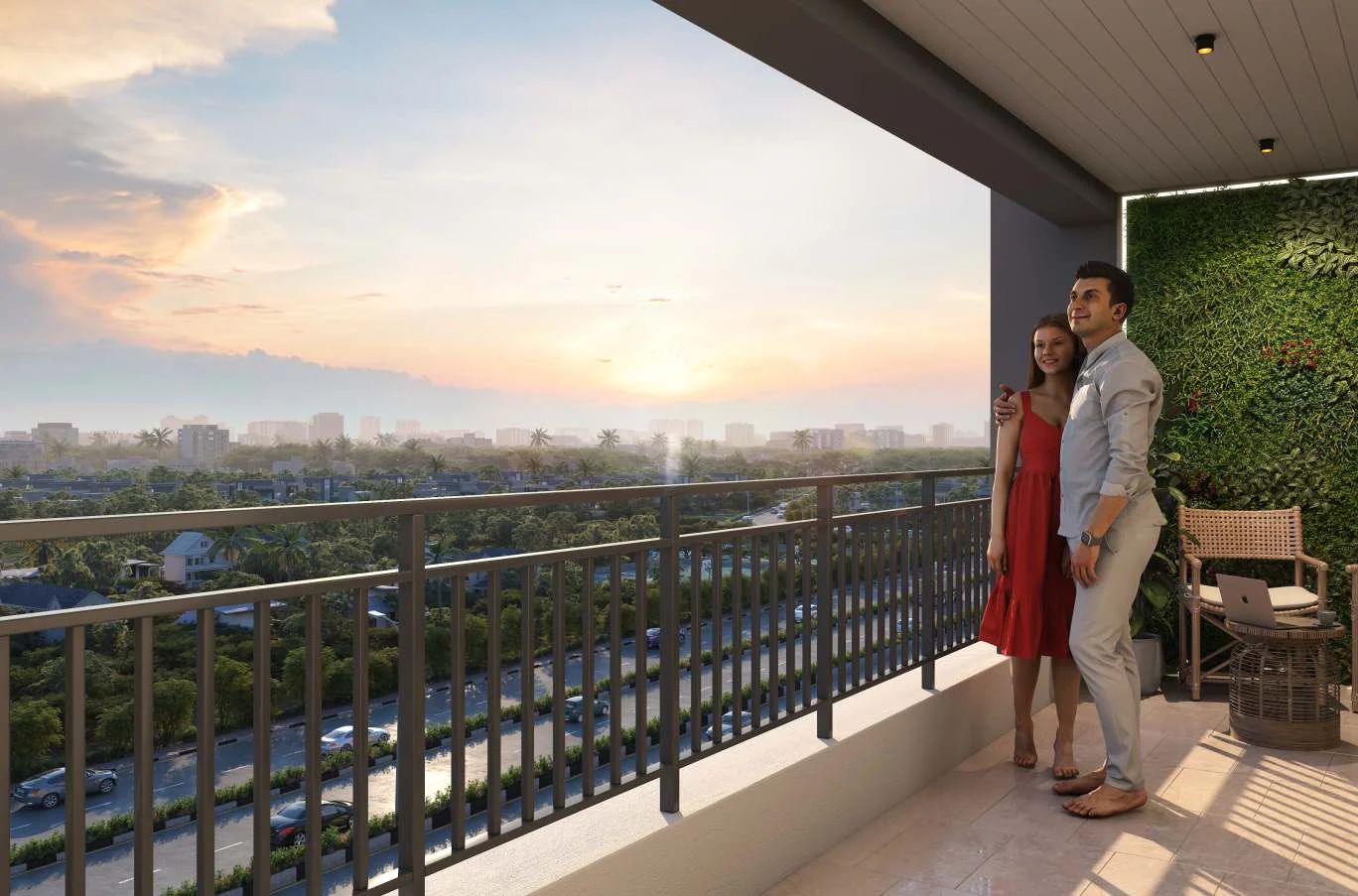 Balcony with a green wall and an open view at Santiago Skyworld 2.0, Bhosari