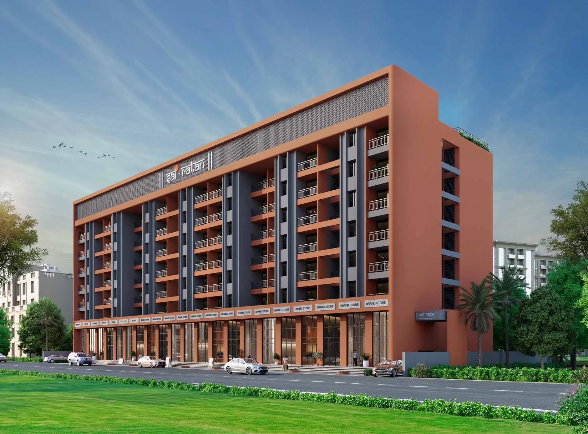 Sai Ratan building with ground-floor shops in Sector 29, Ravet