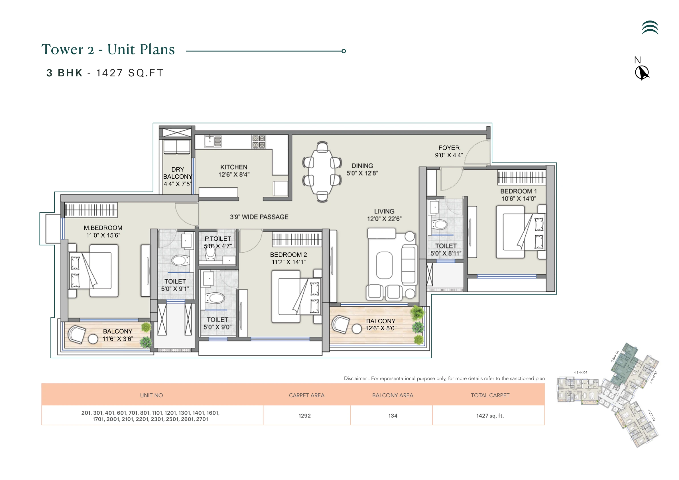 3 BHK floor plan — Supreme Towers, Koregaon Park Annexe