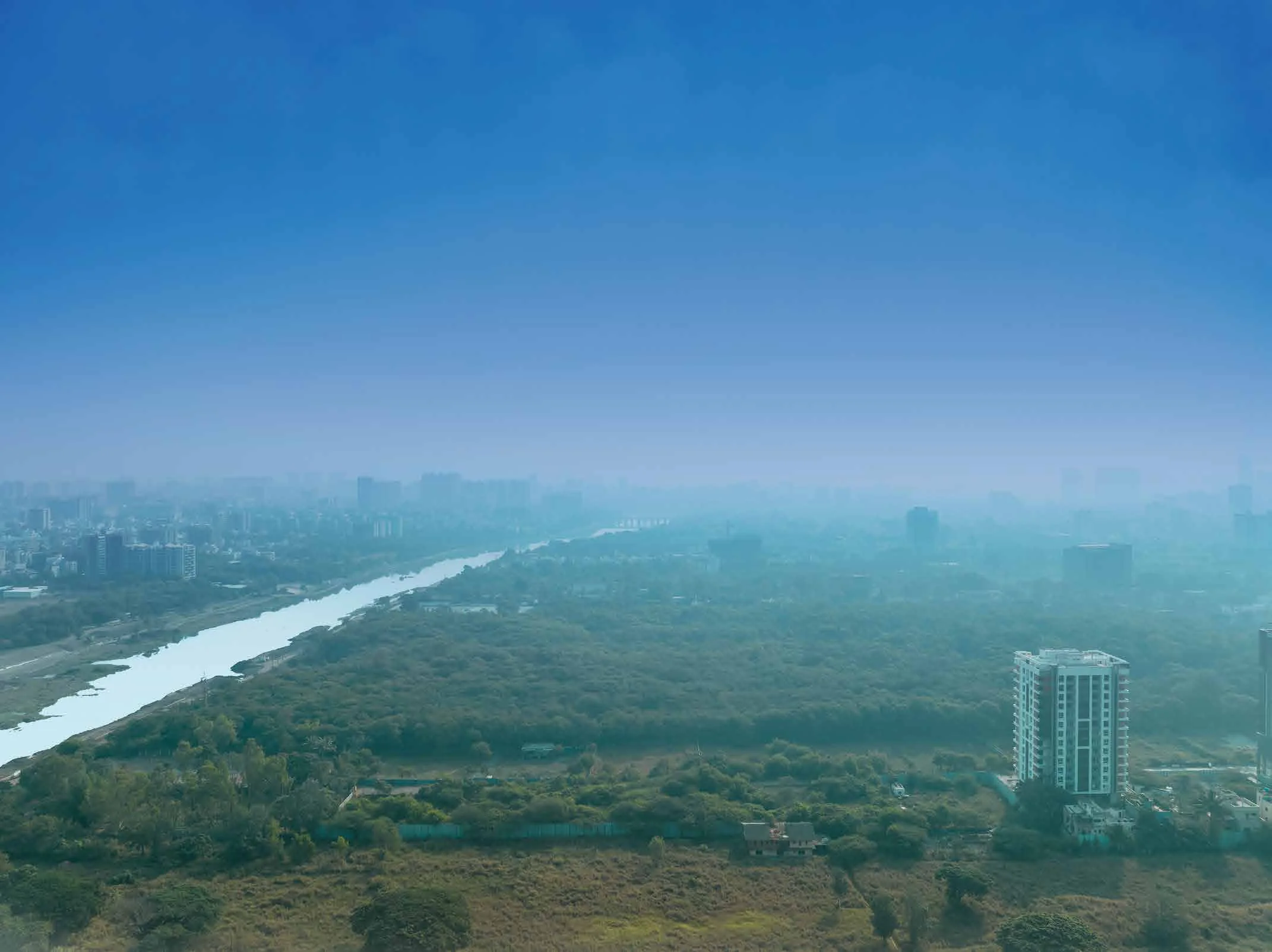 View over the Mula-Mutha river towards Kharadi at Supreme Towers, Mundhwa