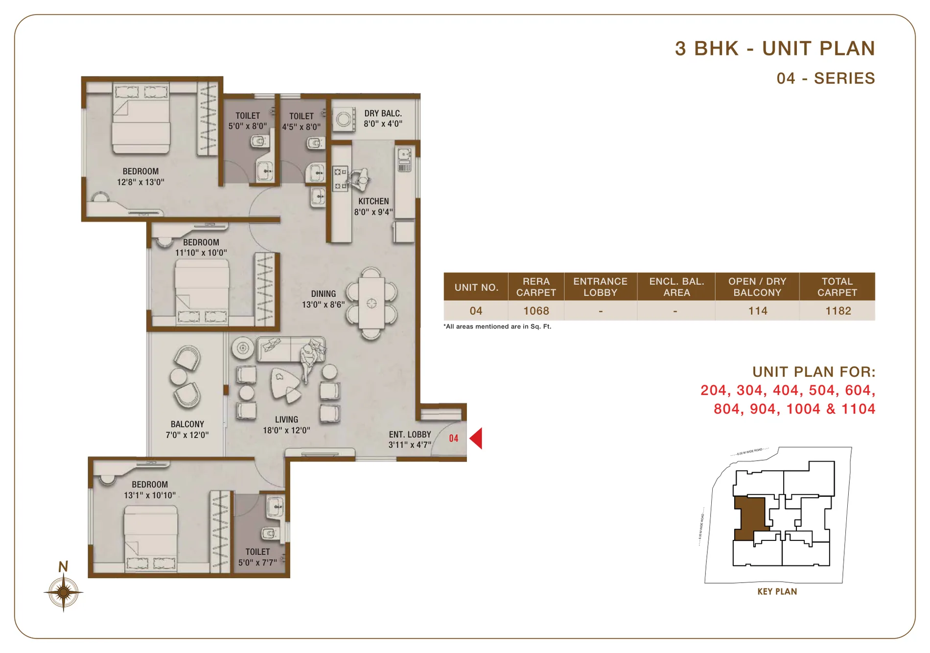 3 BHK floor plan — Tej Midtown, Modibaug