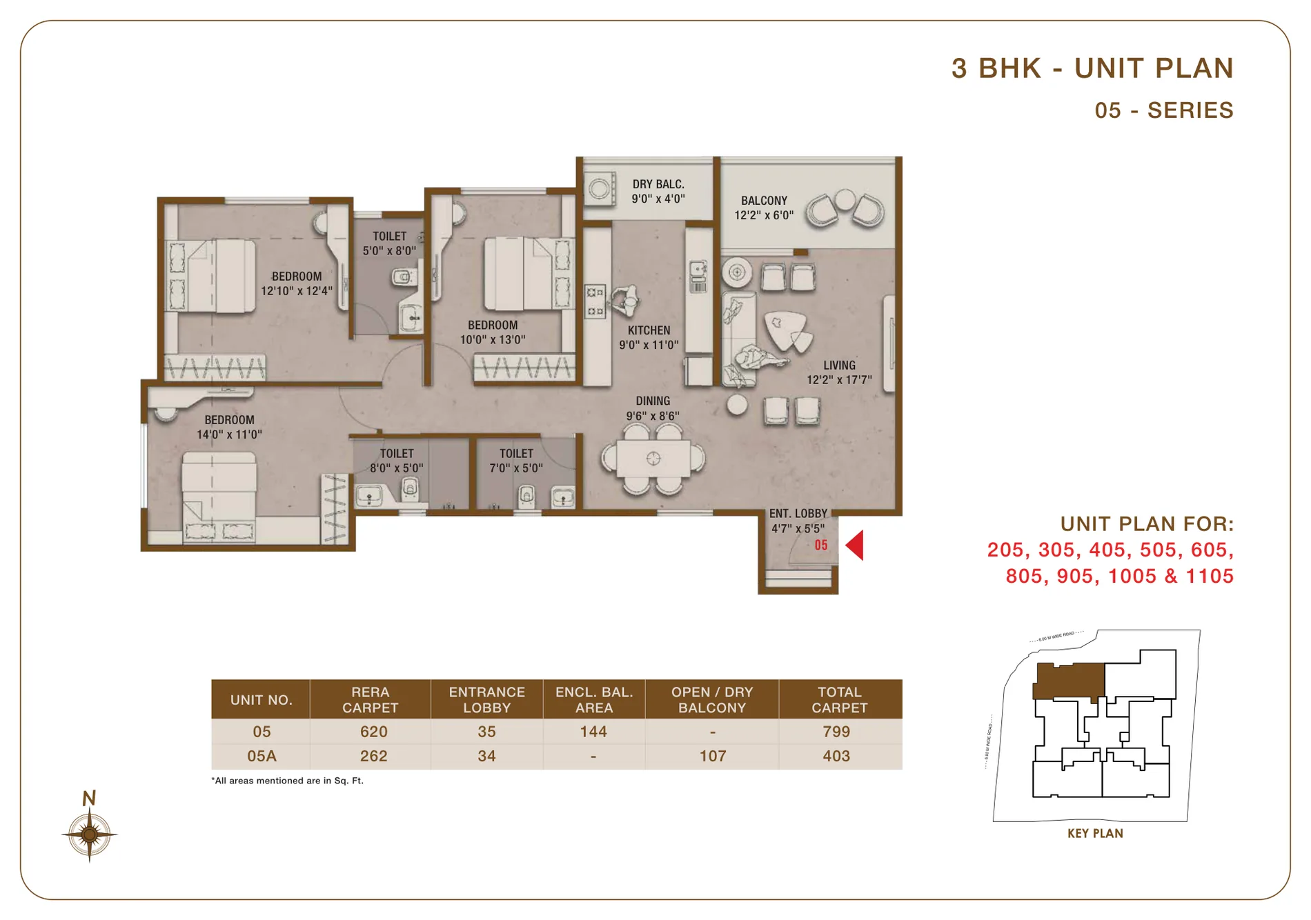 3 BHK floor plan — Tej Midtown, Modibaug