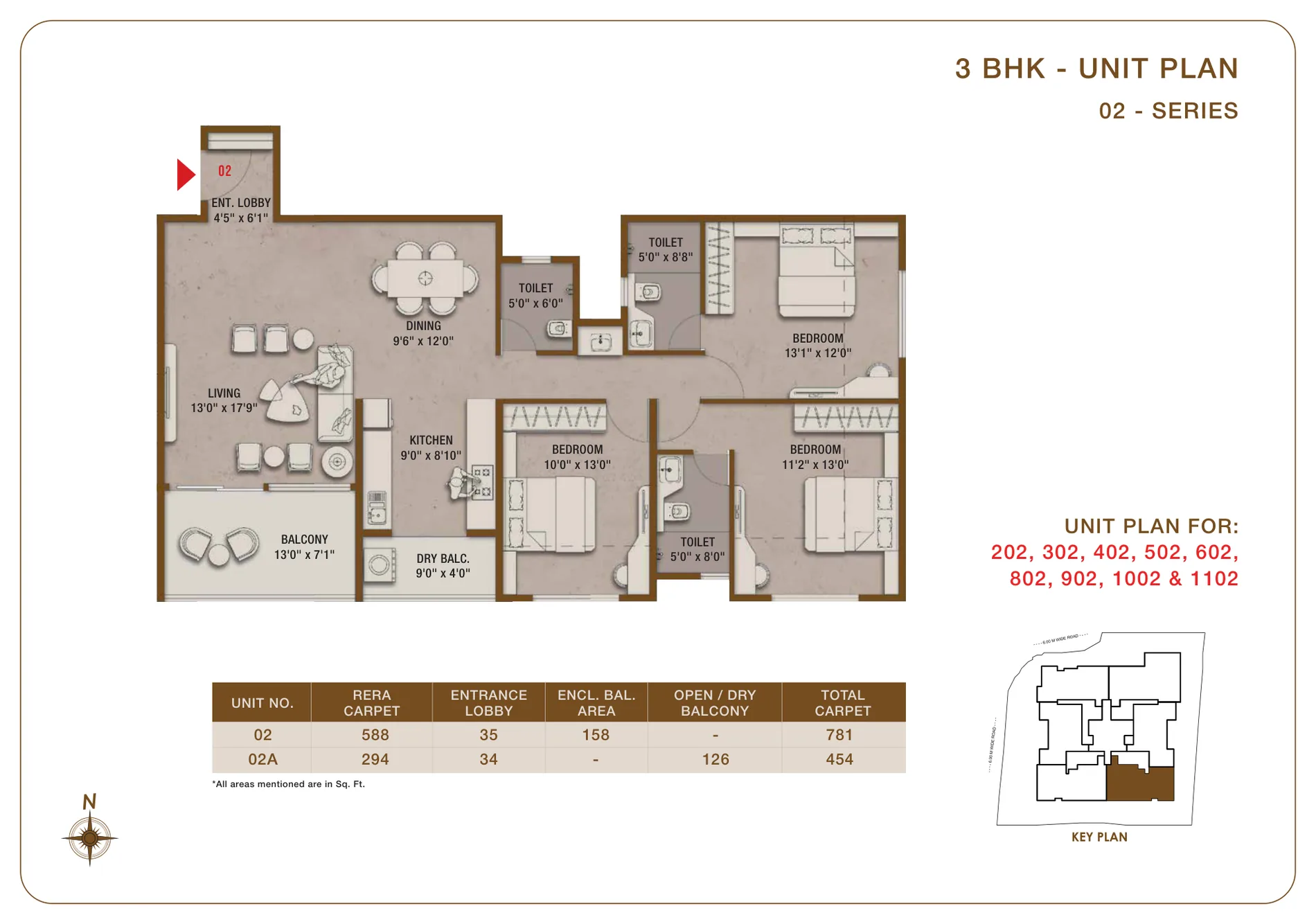 3 BHK floor plan — Tej Midtown, Modibaug