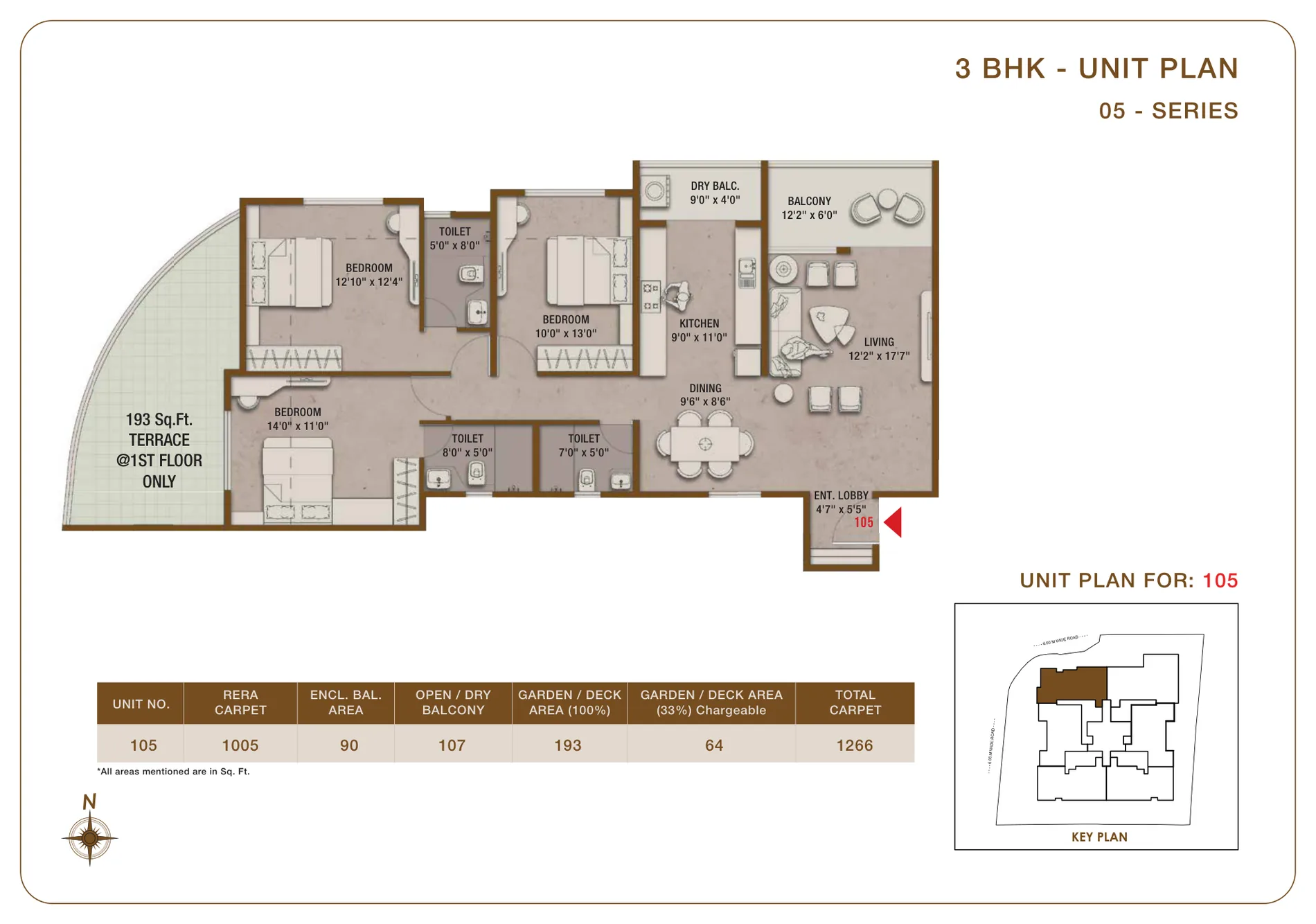 3 BHK floor plan — Tej Midtown, Modibaug