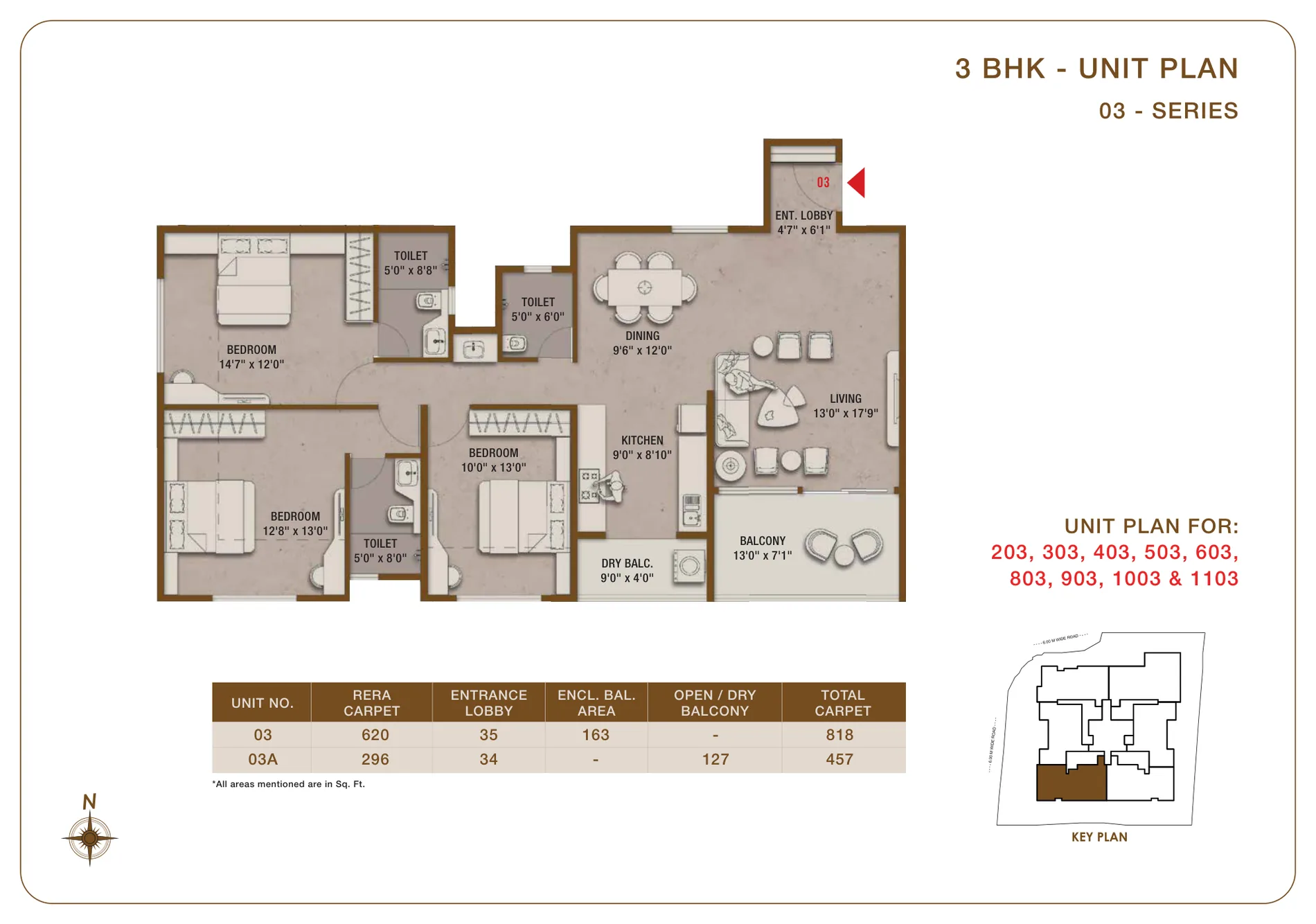 3 BHK floor plan — Tej Midtown, Modibaug