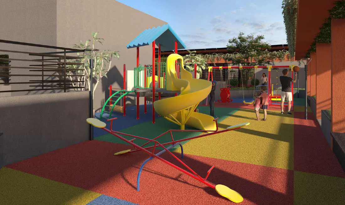 Rooftop kids' play area with slides at Sai Kripa, Ravet