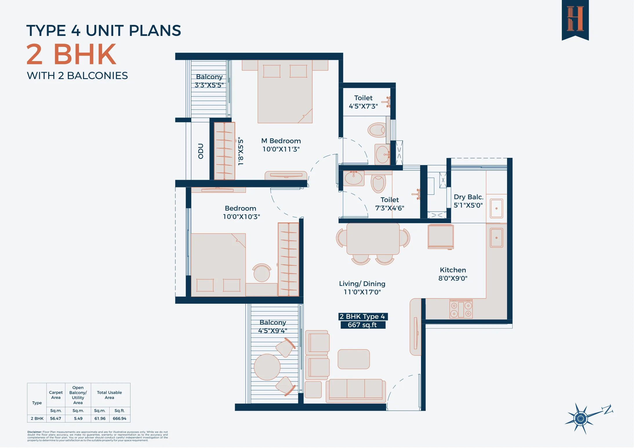 2 BHK floor plan — Legacy Highpoint, Kate Wasti