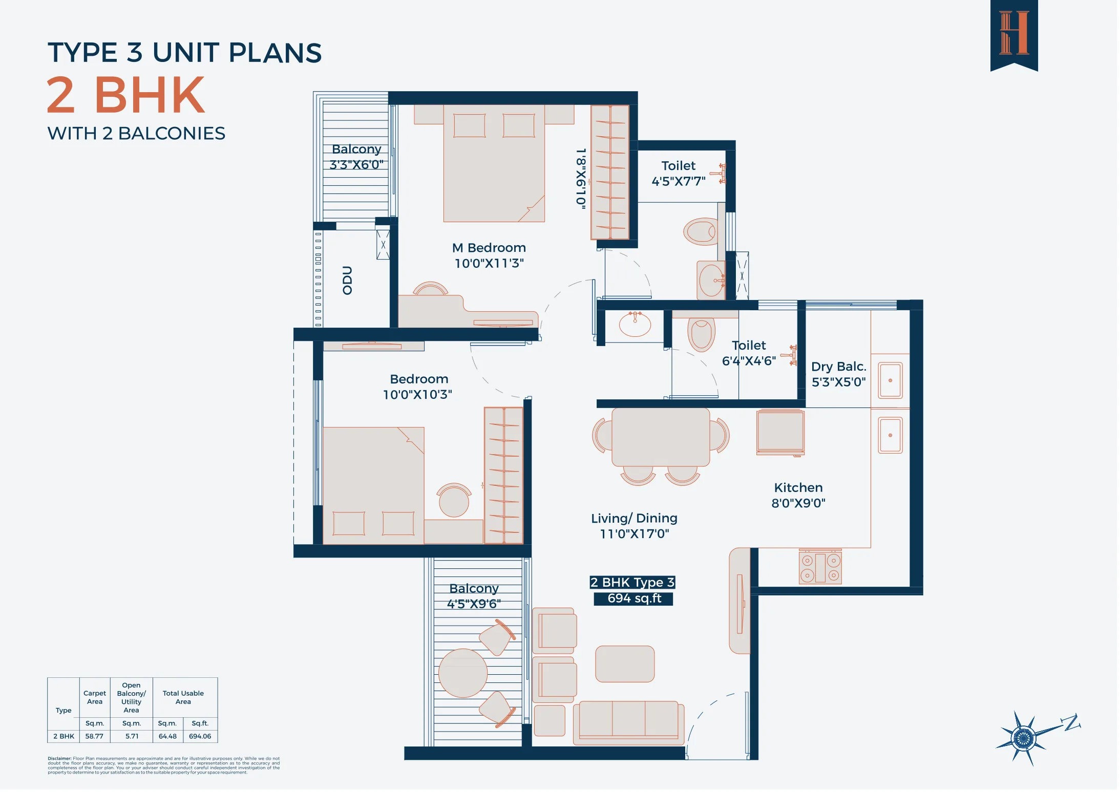 2 BHK floor plan — Legacy Highpoint, Kate Wasti