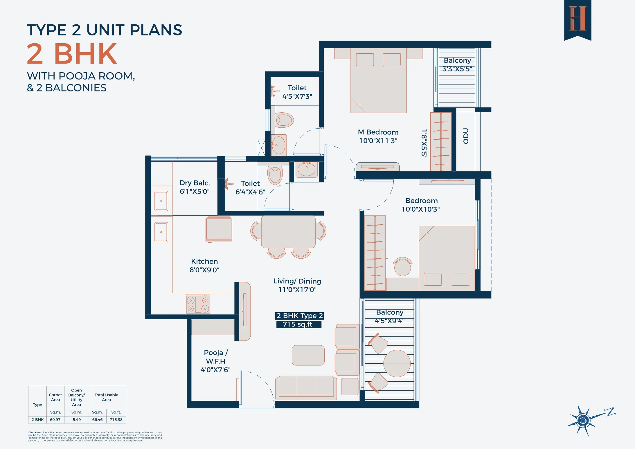 2 BHK floor plan — Legacy Highpoint, Kate Wasti