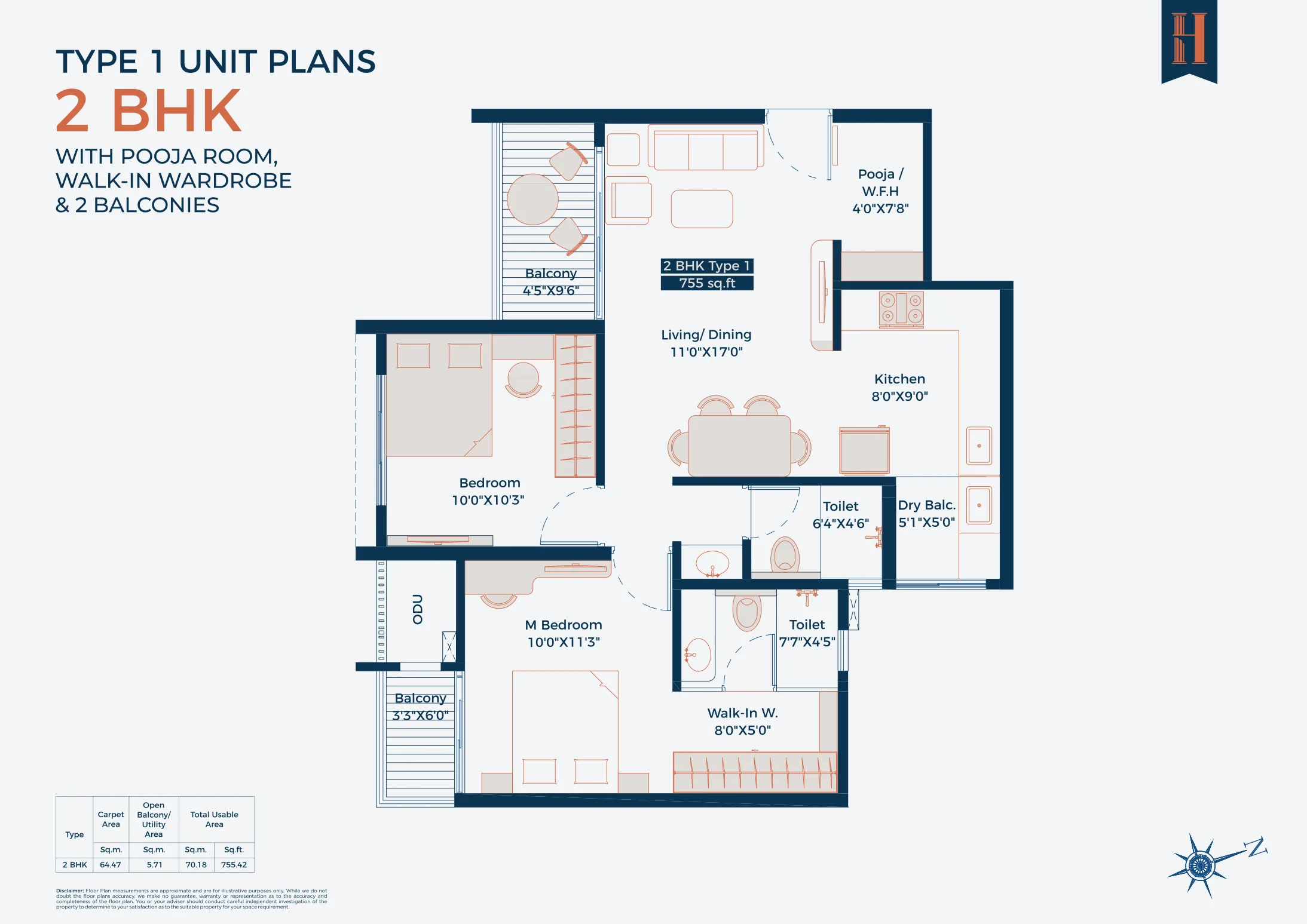 2 BHK floor plan — Legacy Highpoint, Kate Wasti