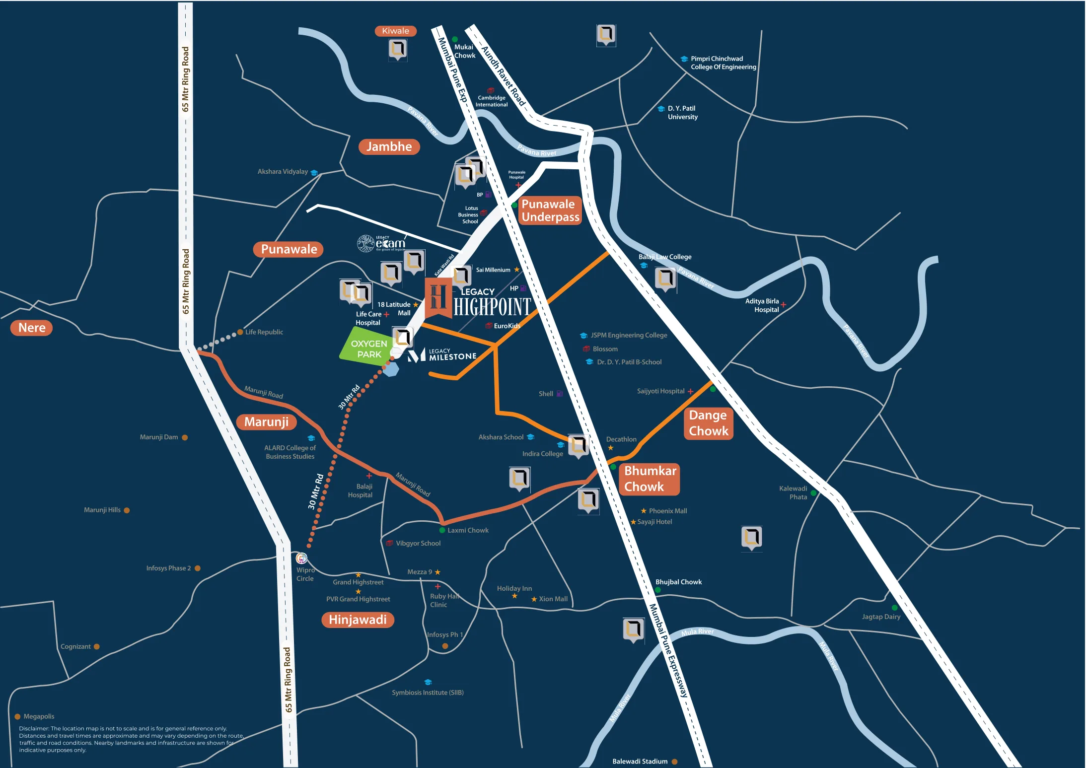 Location map from the Punawale underpass to Hinjewadi around Legacy Highpoint, Punawale
