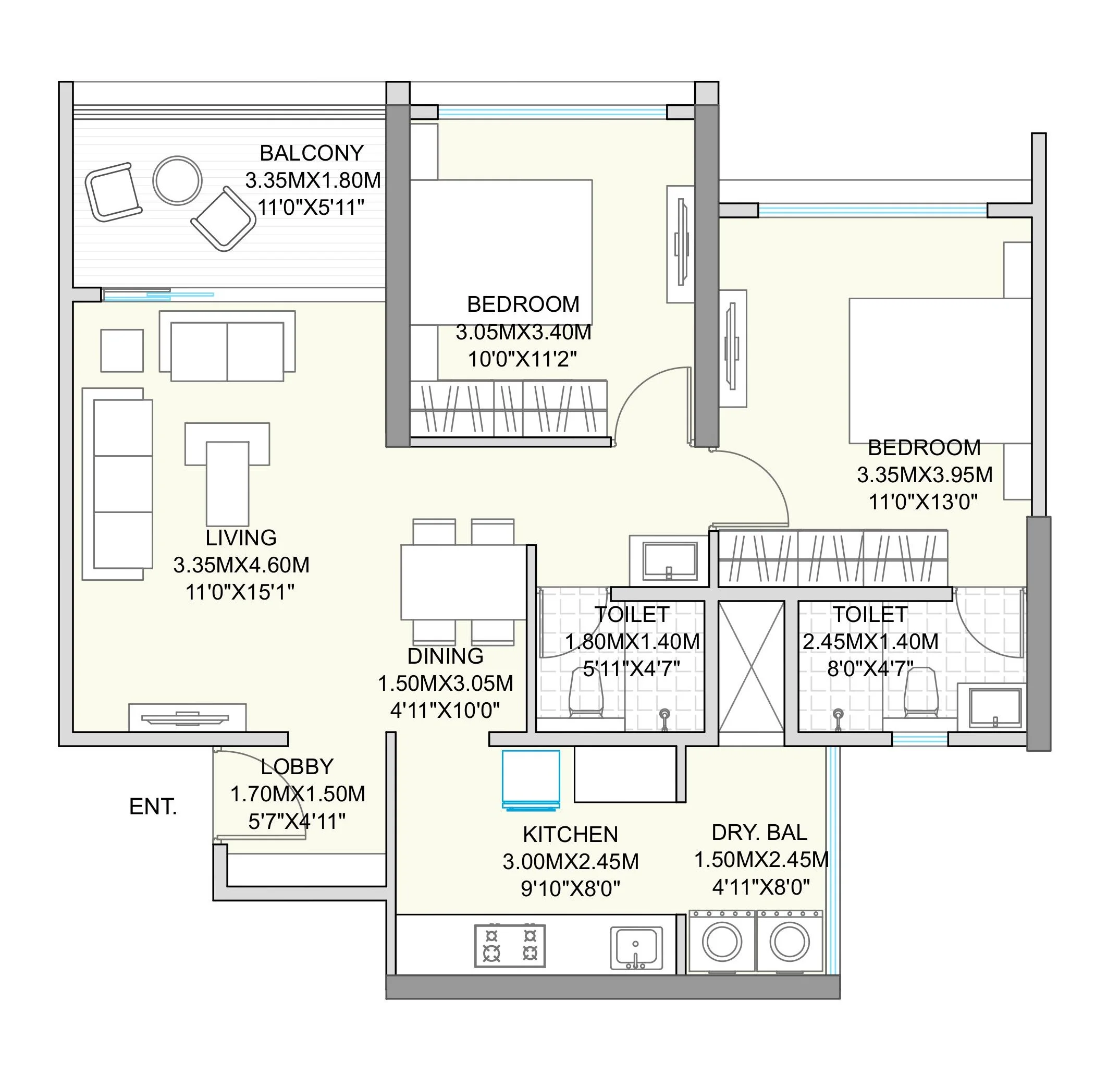 2 BHK floor plan — New launch the Arena pimpri