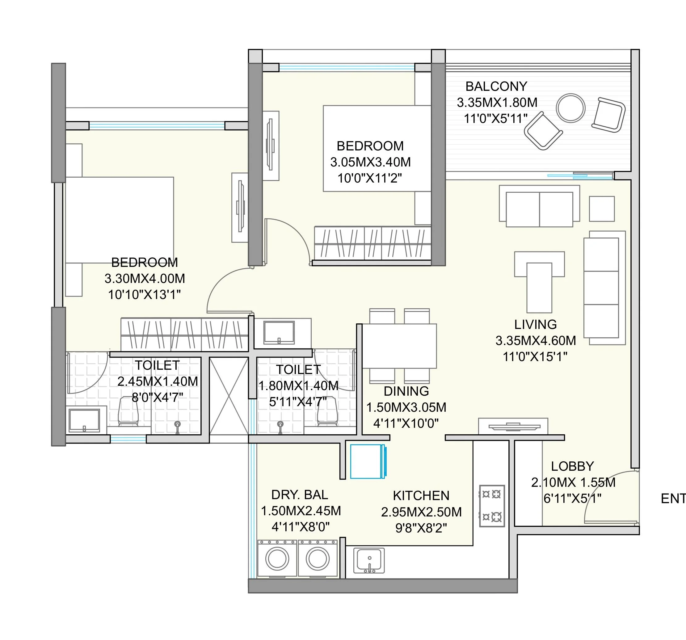 2 BHK floor plan — New launch the Arena pimpri