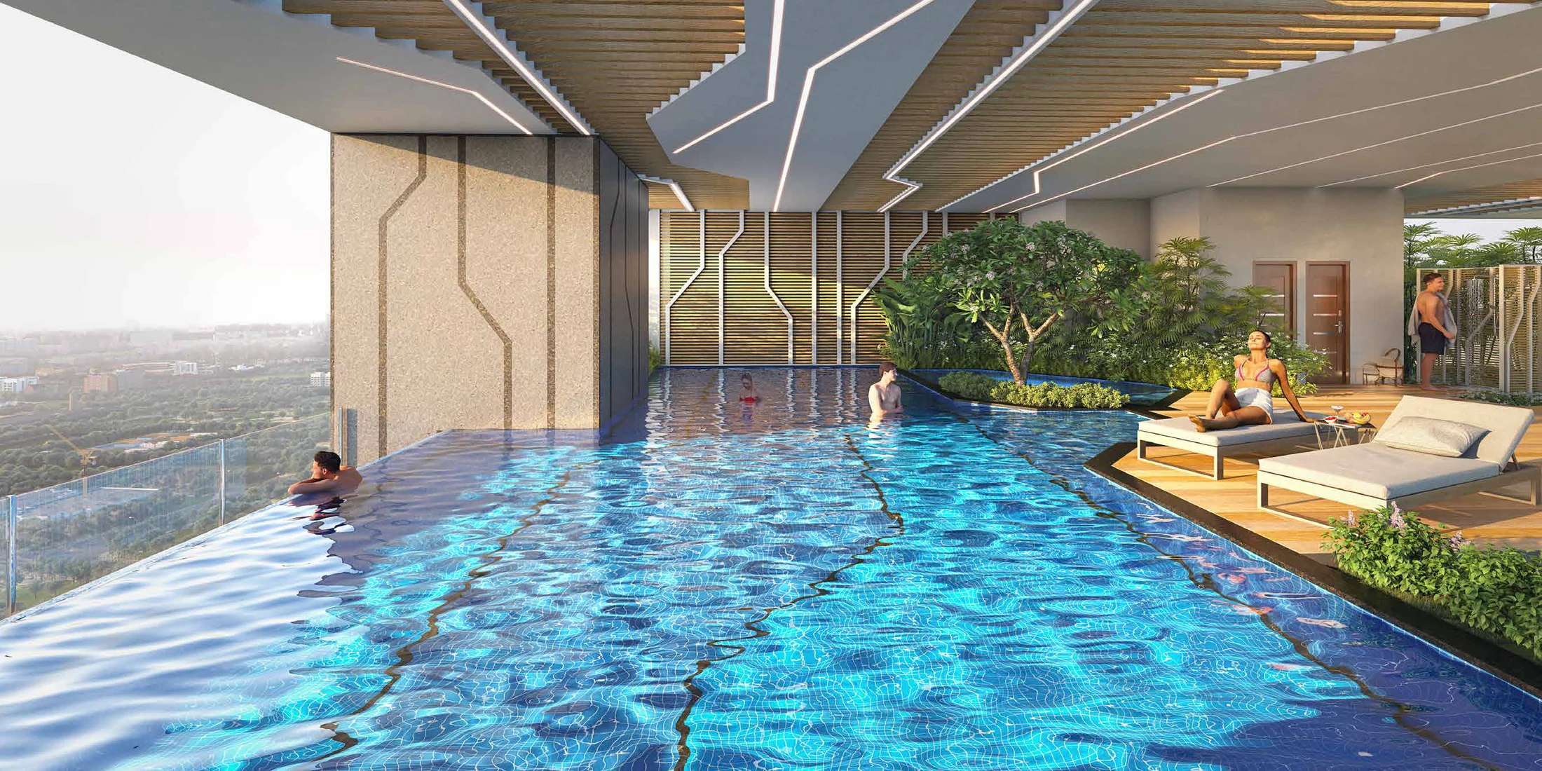 Covered rooftop infinity-edge pool of Tower A at Nirvana, Baner
