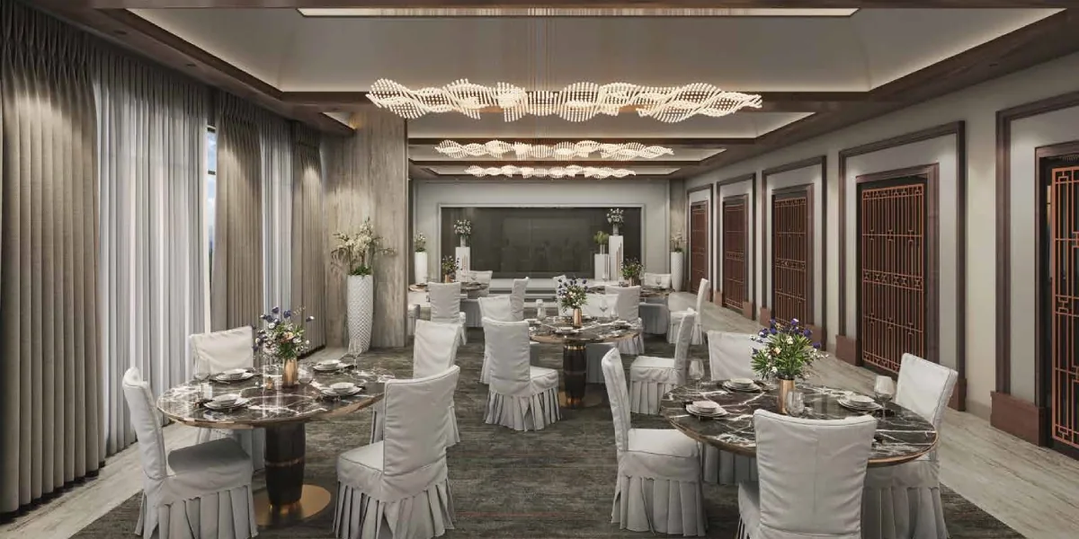 Ballroom set for a banquet at Excellaa Polaris, Bavdhan