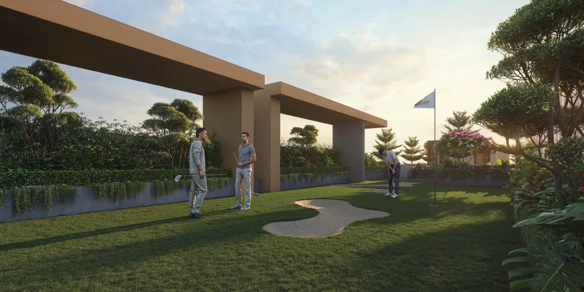 Golf putting terrace on the podium at Excellaa Polaris, Bavdhan