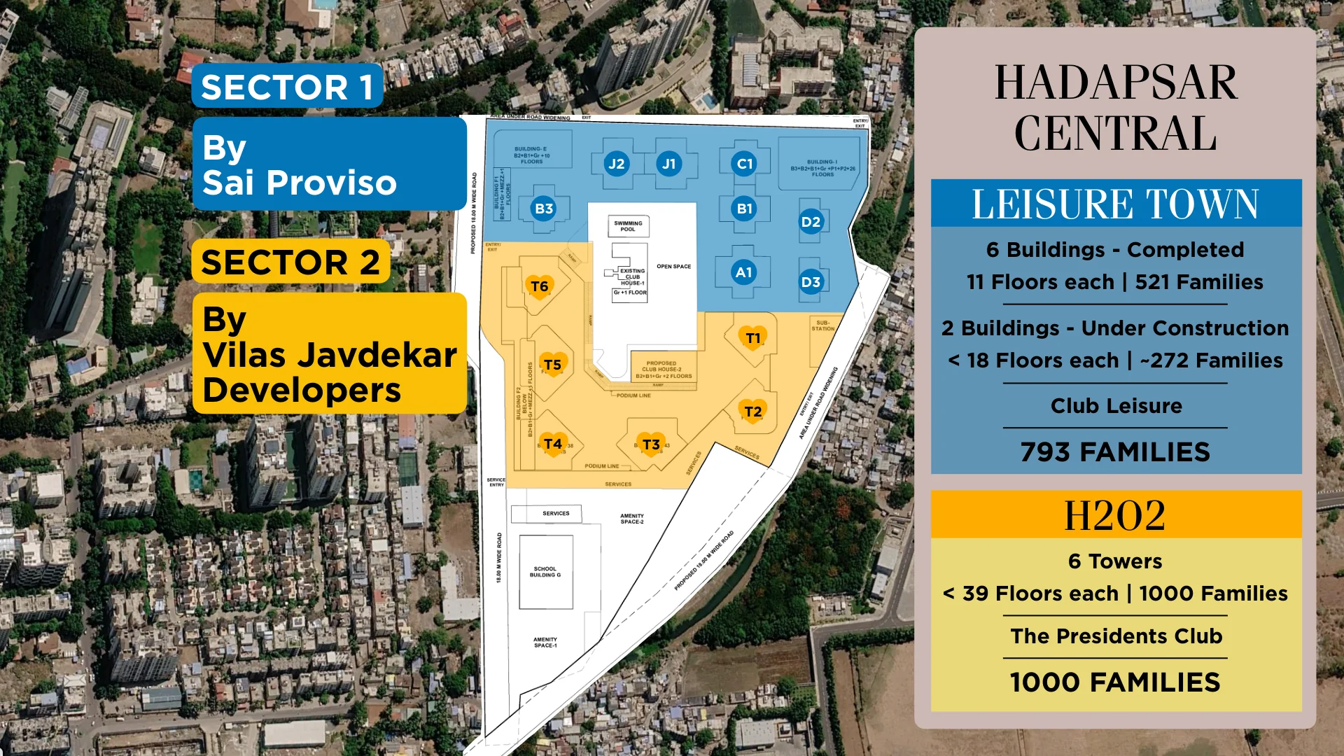 Hadapsar Central plan with Leisure Town and the Vilas Javdekar sector at Palladio Presidential Towers, Hadapsar