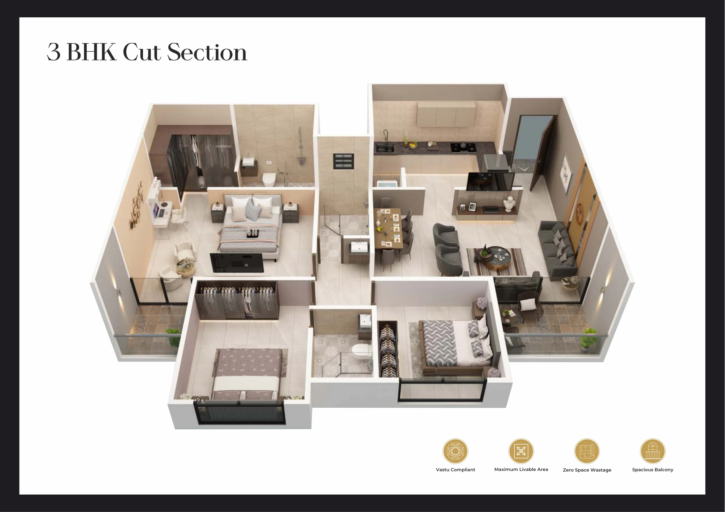 3 BHK floor plan — Atlantis, Indrayani Nagar