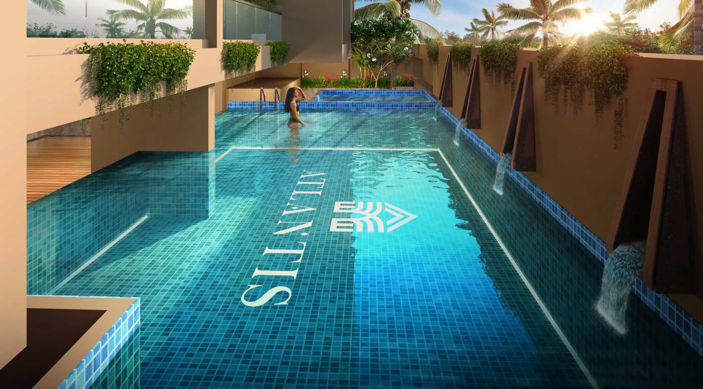 Swimming pool with infinity edge and kids' pool at Atlantis, Indrayani Nagar