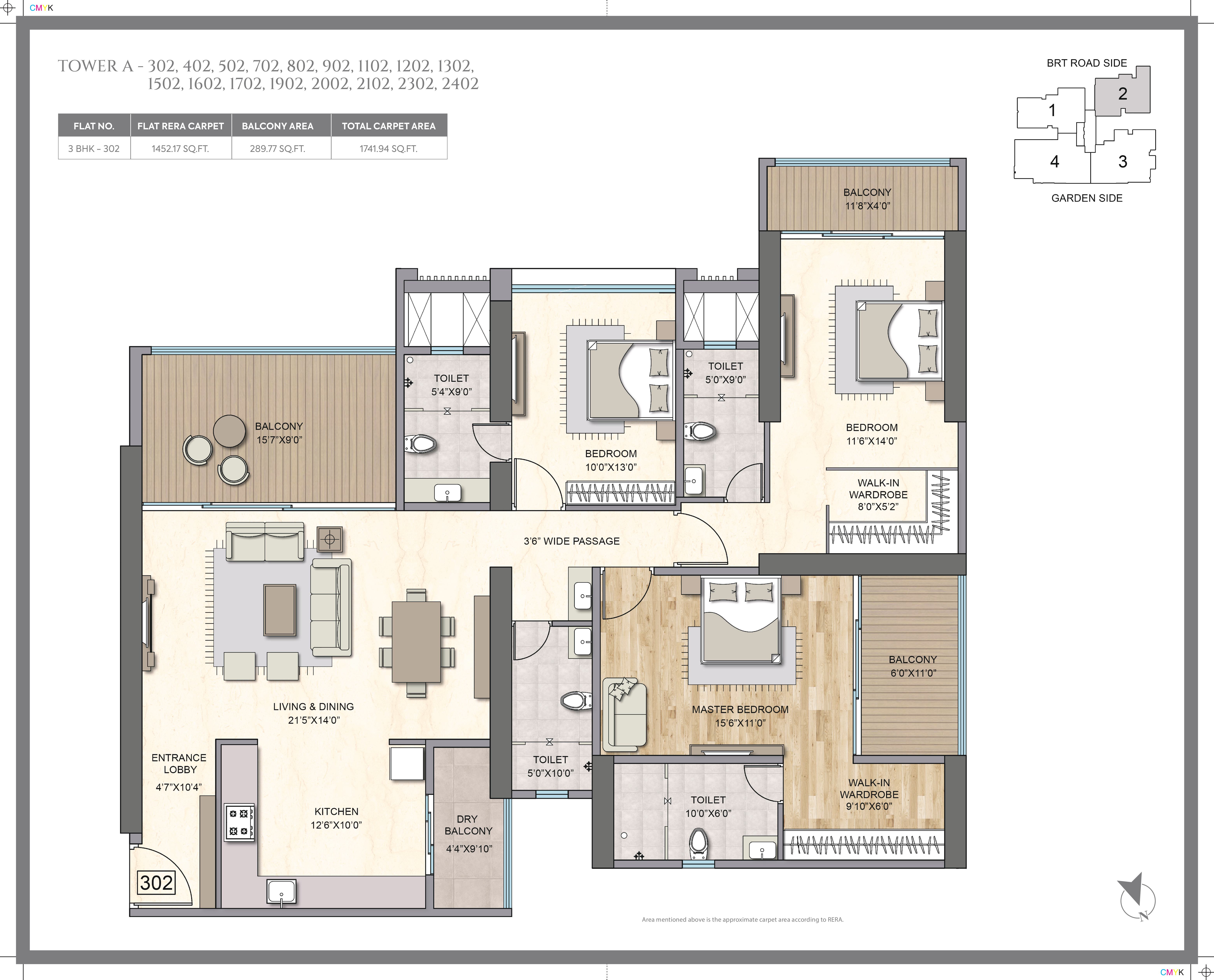 3 BHK floor plan — The Westford Phase 2, Pimple Saudagar