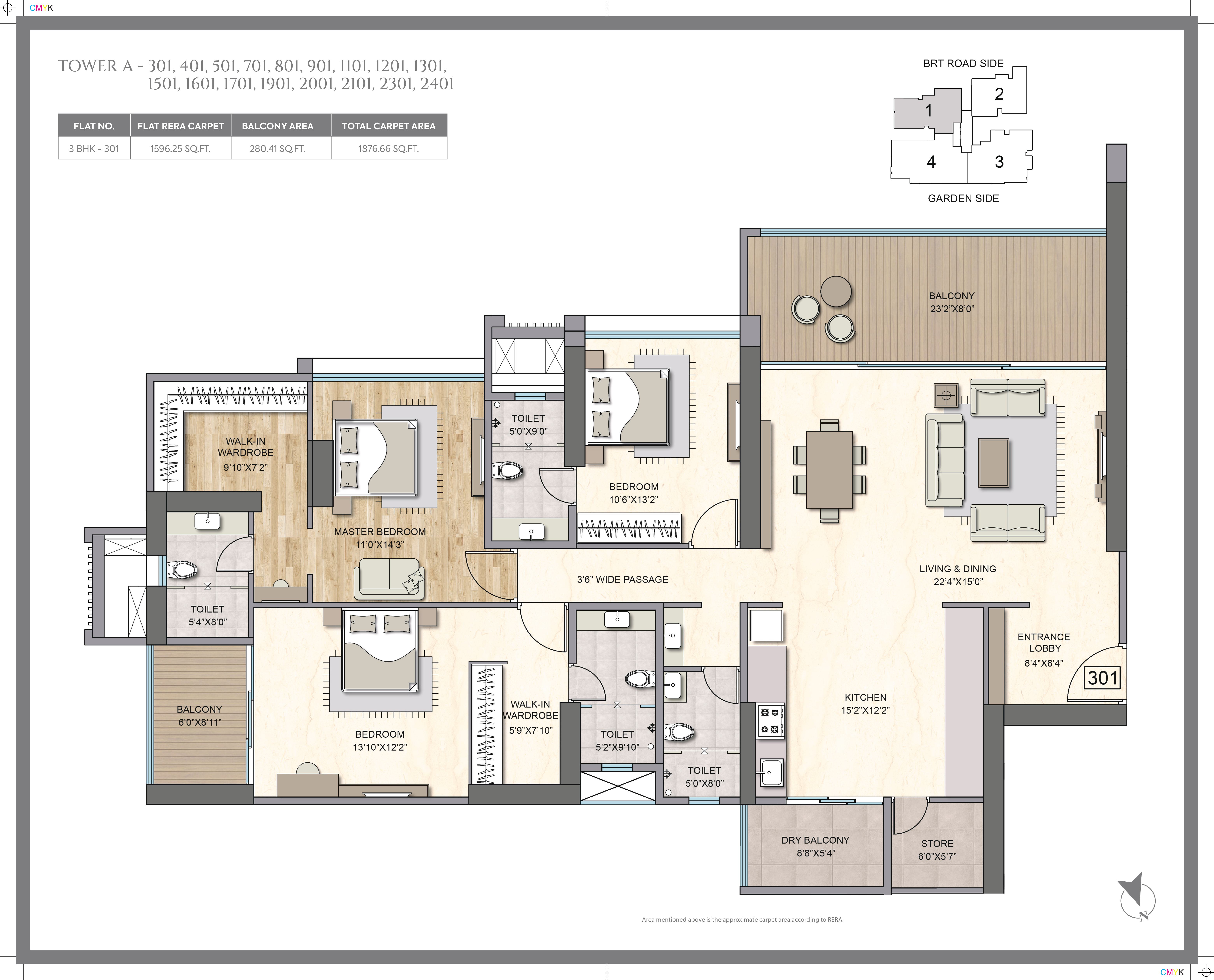 3 BHK floor plan — The Westford Phase 2, Pimple Saudagar
