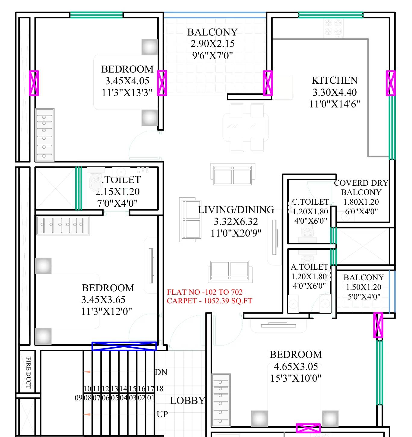 3 BHK floor plan — Vitthal Nirvana, Pradhikaran