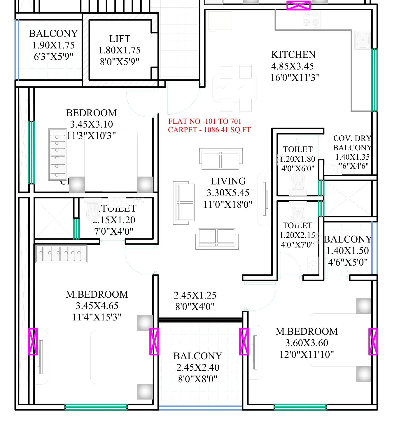 3 BHK floor plan — Vitthal Nirvana, Pradhikaran