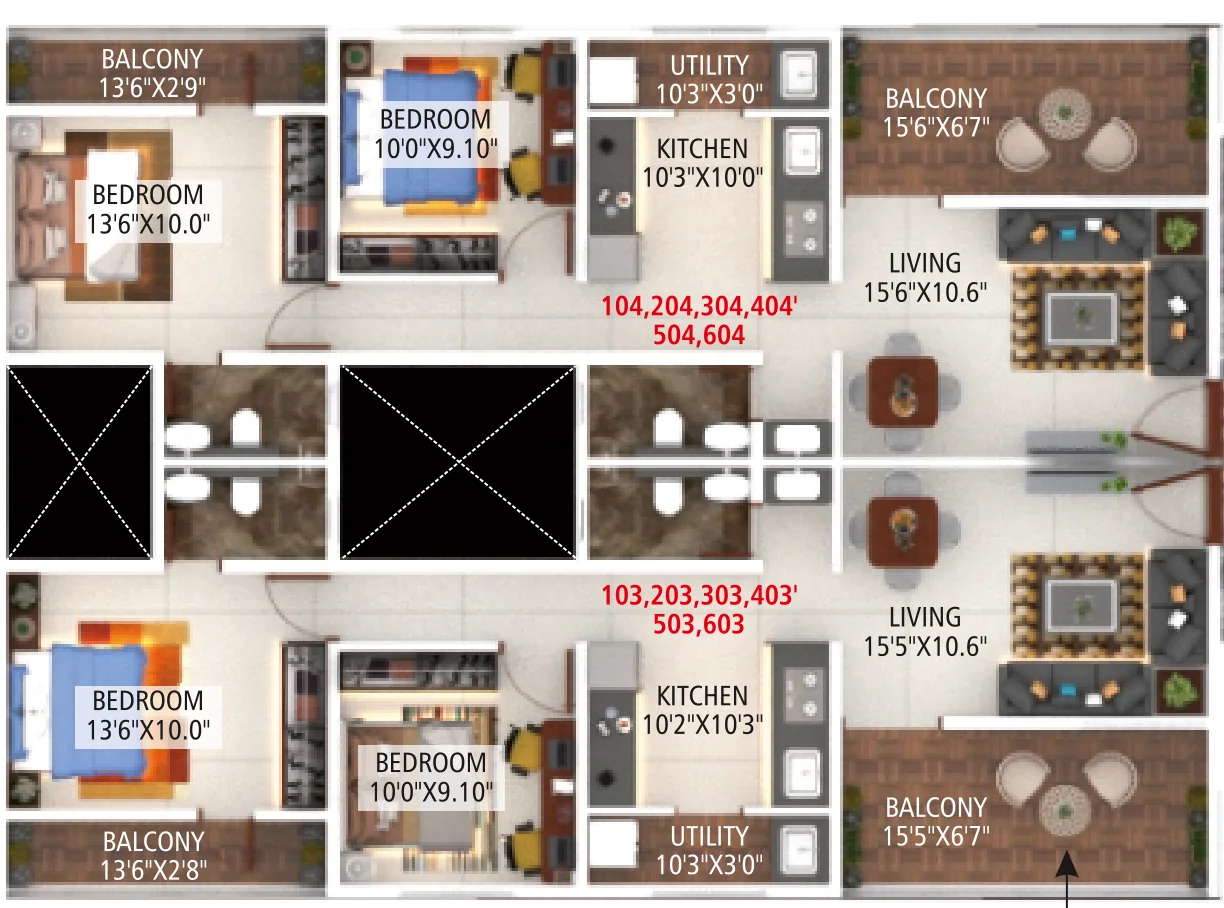 2 BHK floor plan — Skyone, Walhekarwadi