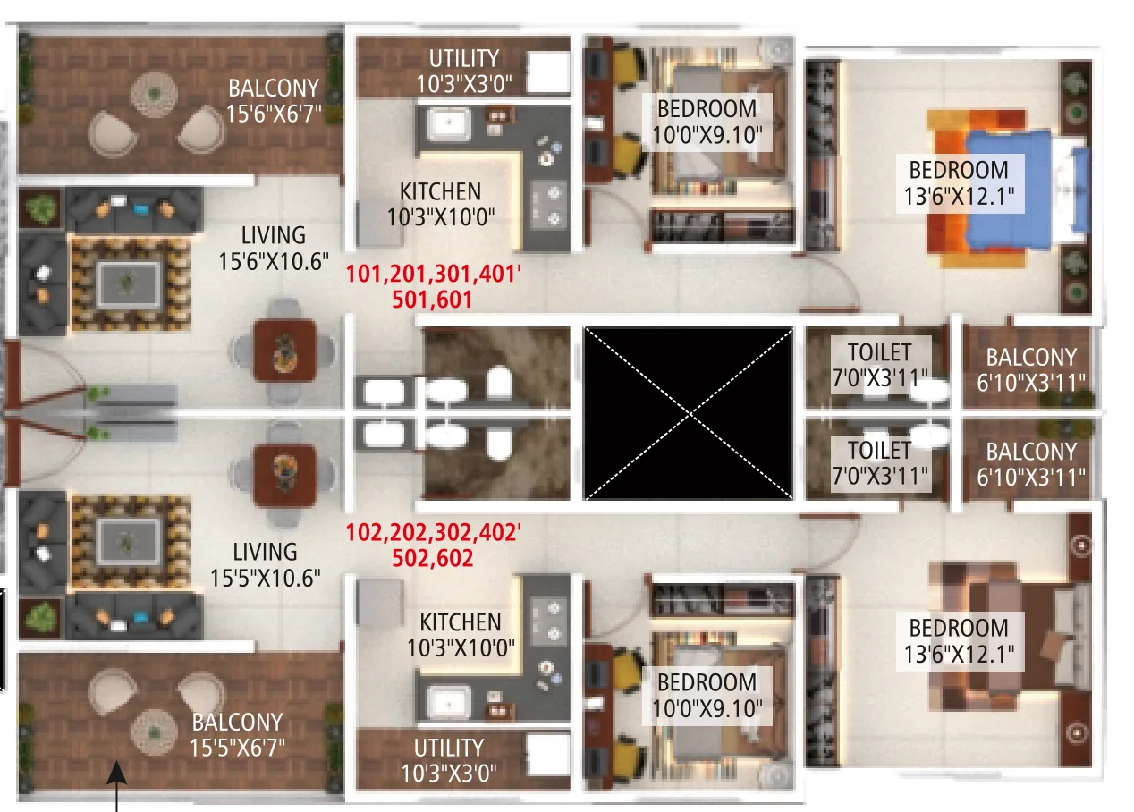 2 BHK floor plan — Skyone, Walhekarwadi