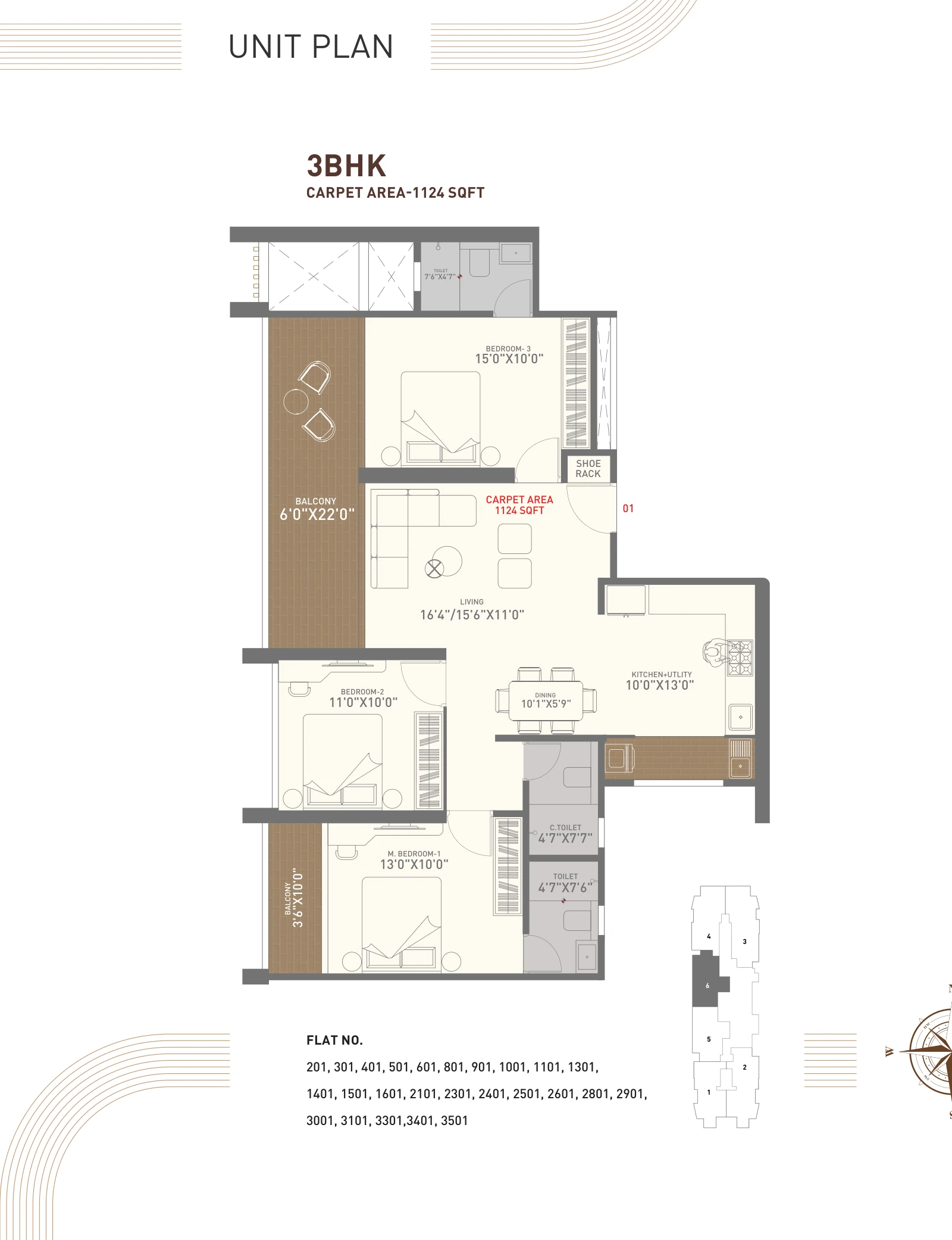 3 BHK floor plan — Shaligram The Mile, Ravet