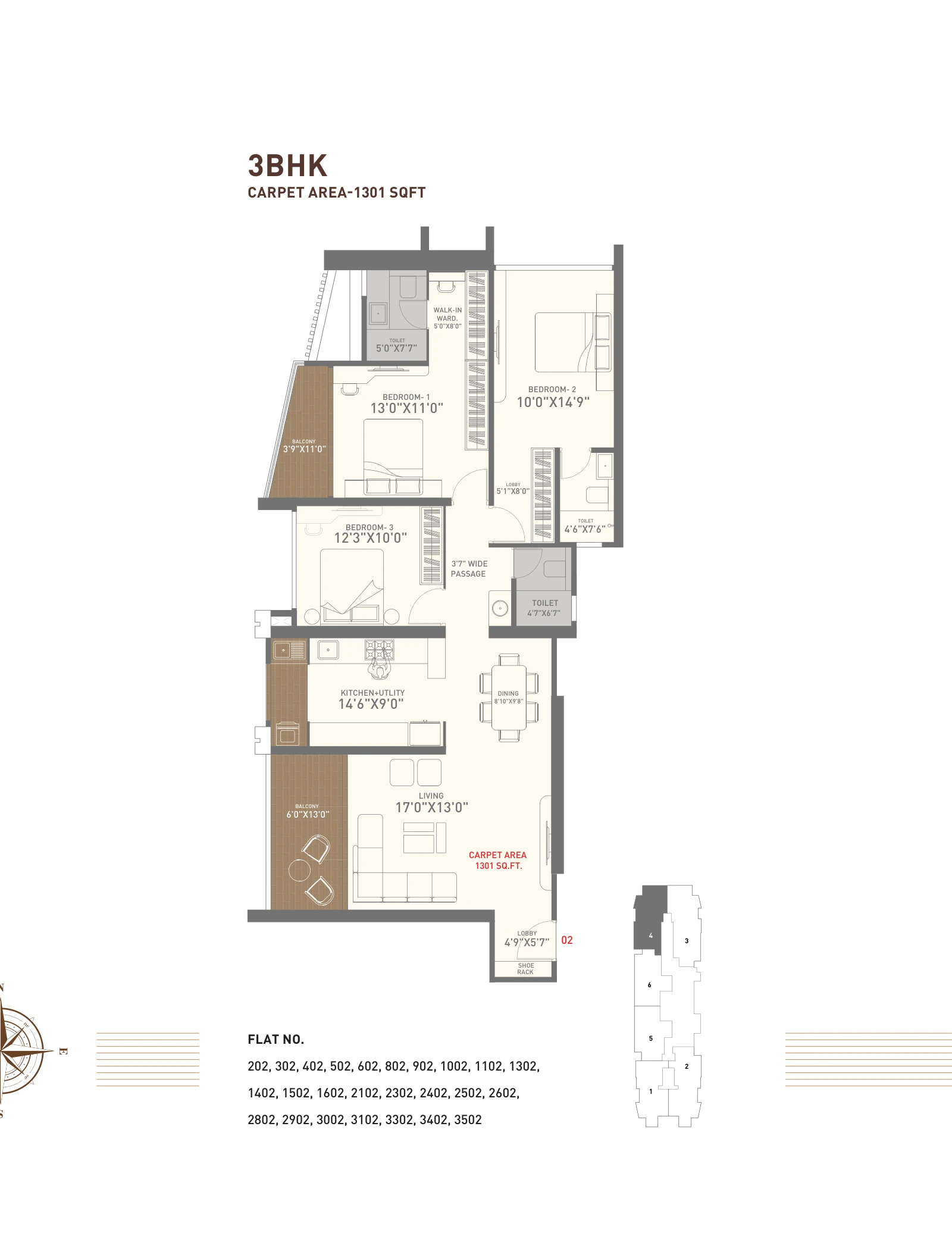 3 BHK floor plan — Shaligram The Mile, Ravet