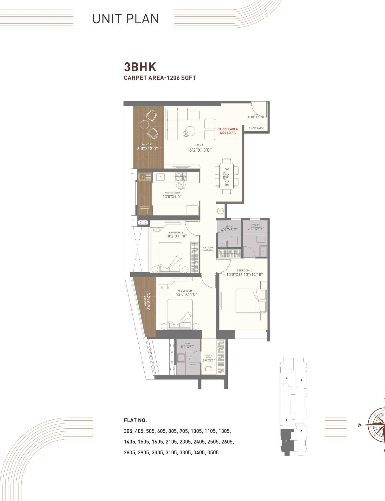 3 BHK floor plan — Shaligram The Mile, Ravet