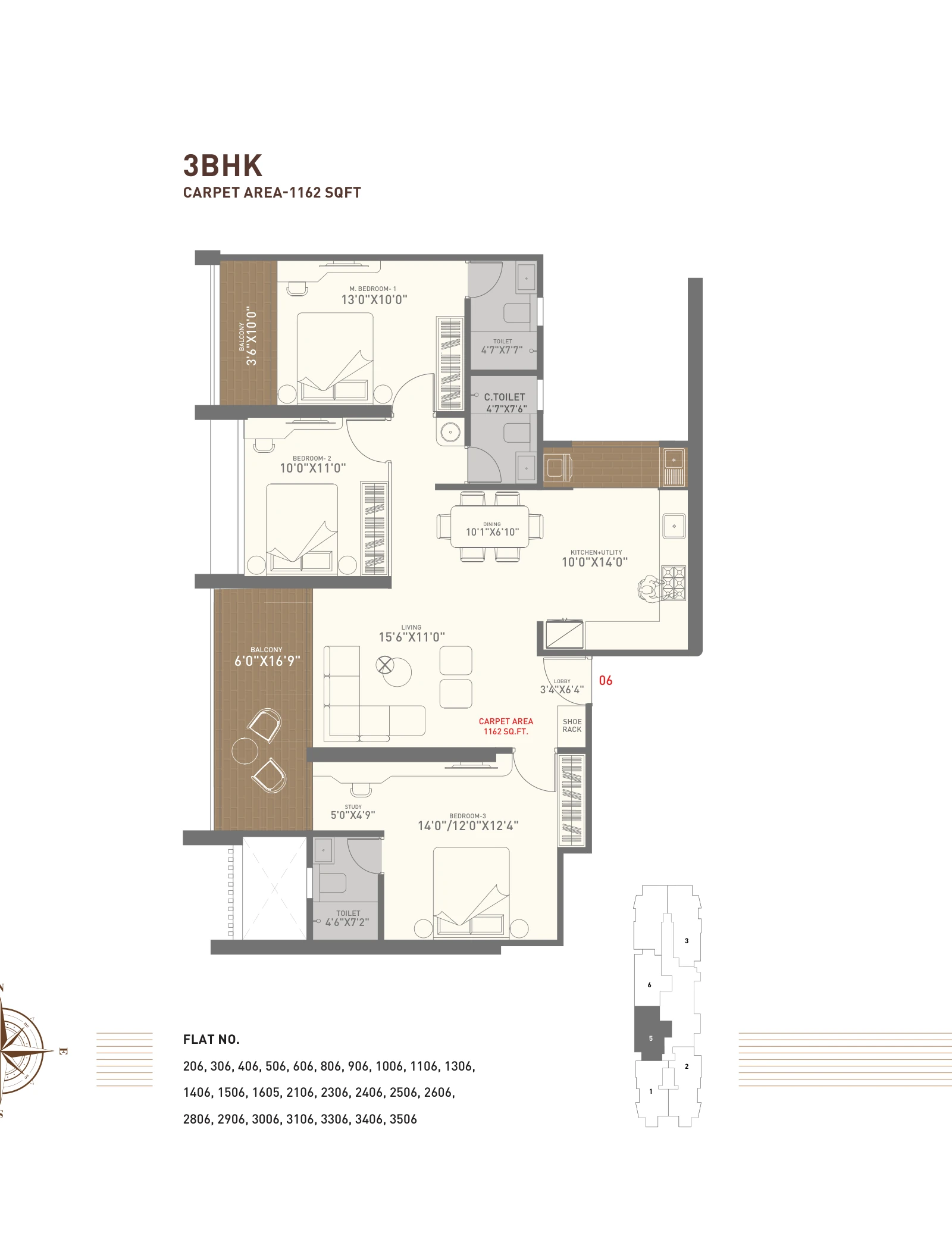 3 BHK floor plan — Shaligram The Mile, Ravet