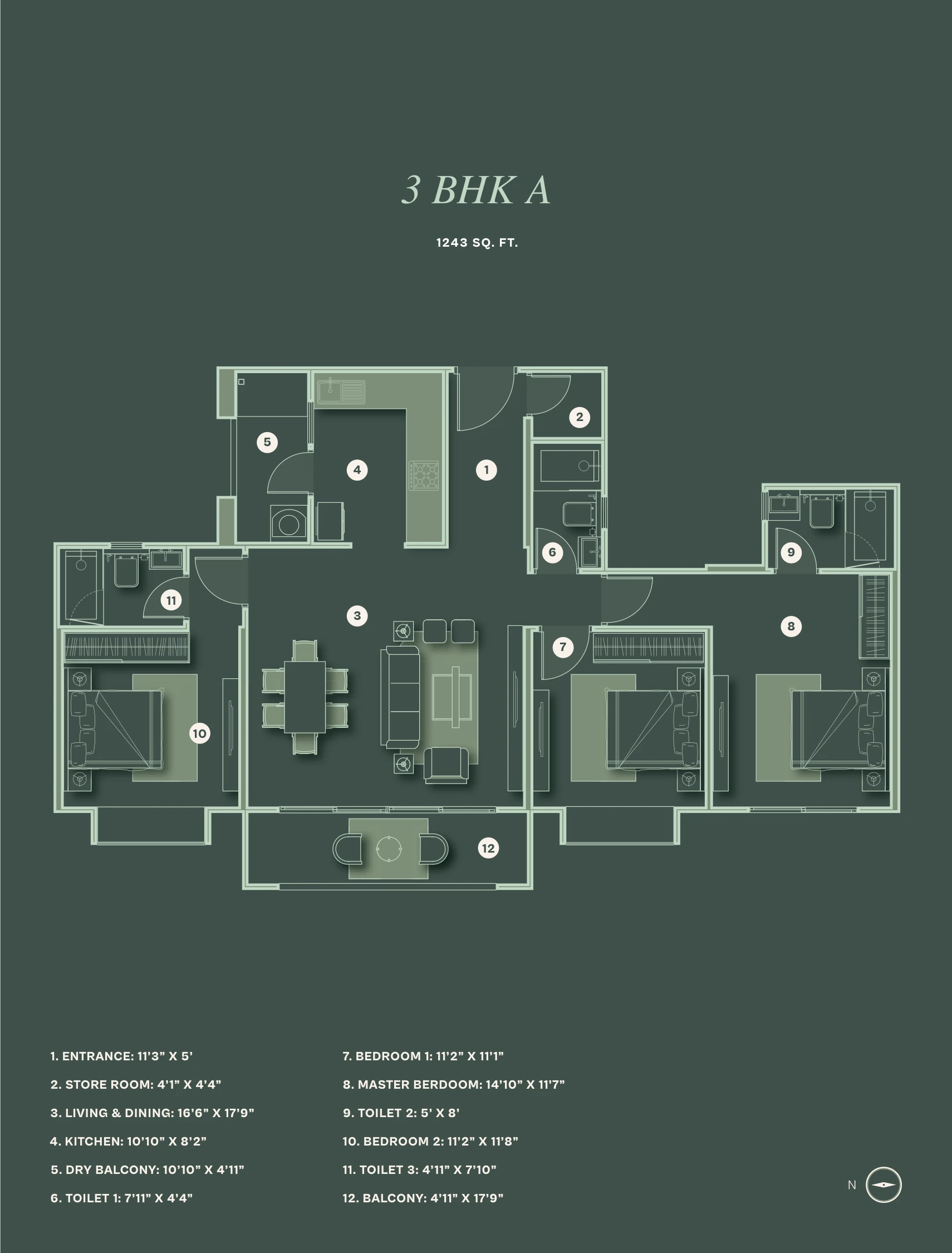 3 BHK floor plan — The Reserve, Koregaon Park Annexe