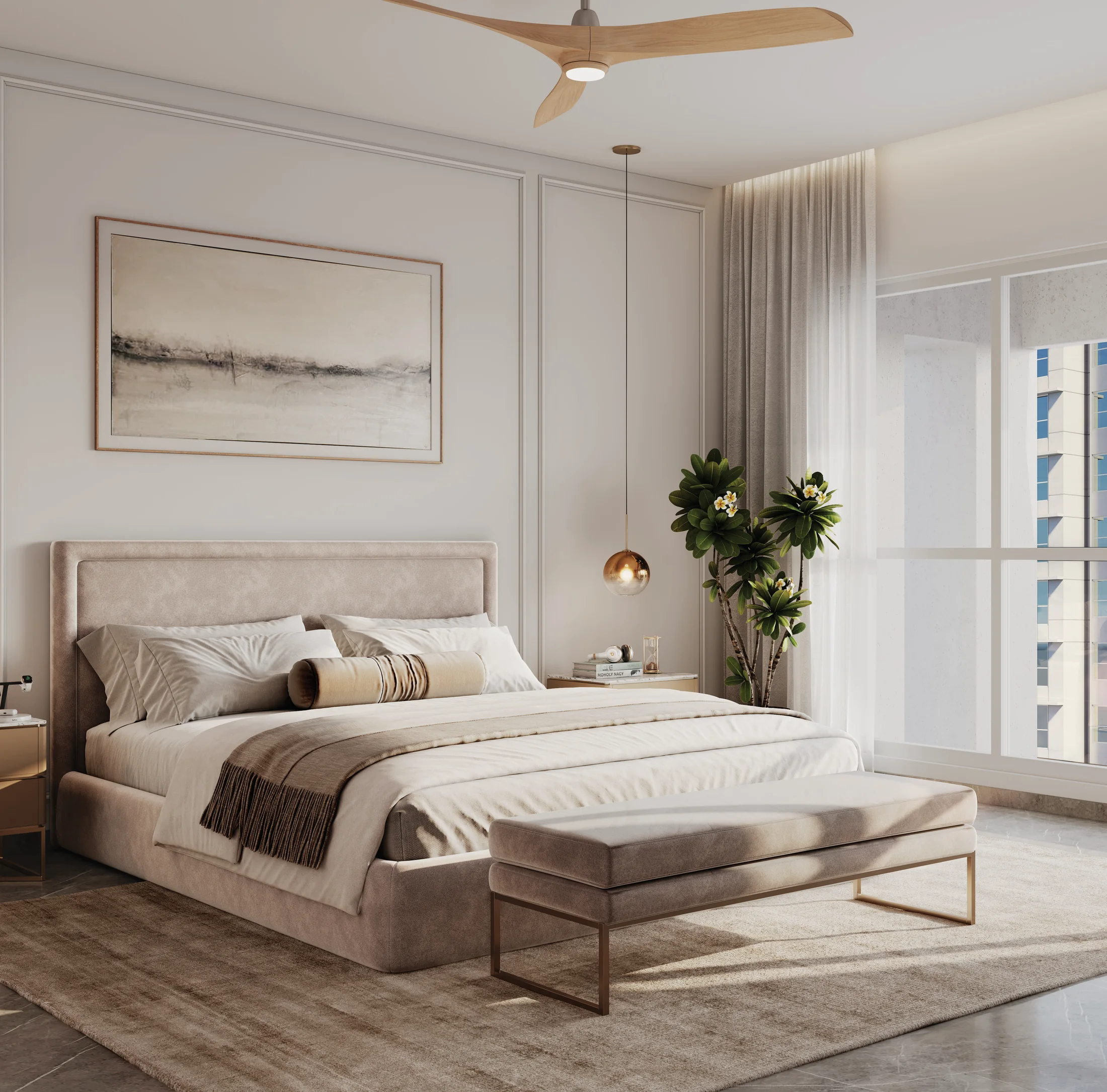 Master bedroom with full-height windows at The Reserve, Mundhwa
