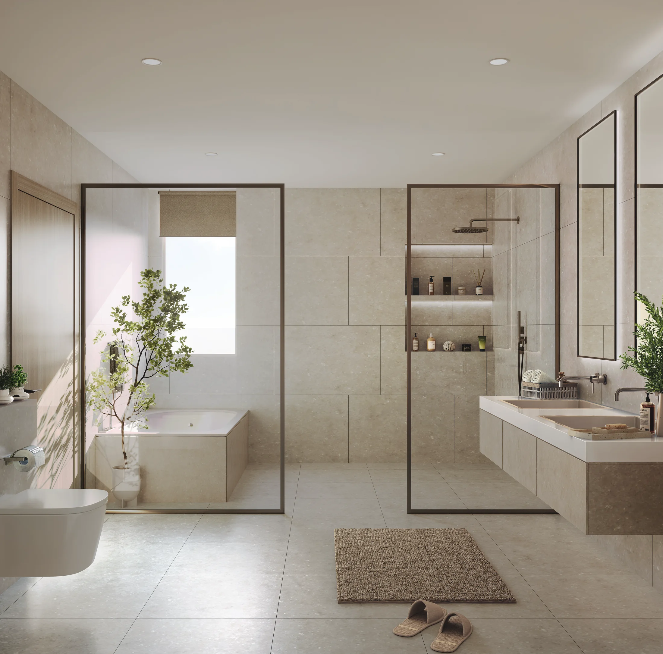 Master bathroom with a bathtub and glass shower partition at The Reserve, Mundhwa