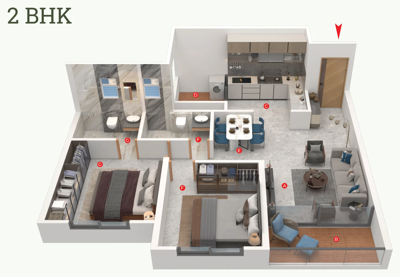 3D view of the 825 sq ft 2 BHK home at Dream Delmont, Bavdhan