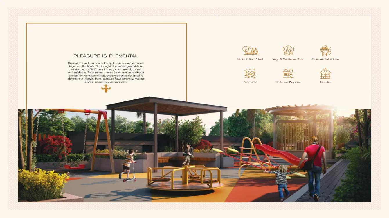 PK Ornate brochure page with the children's play area, Pimple Saudagar