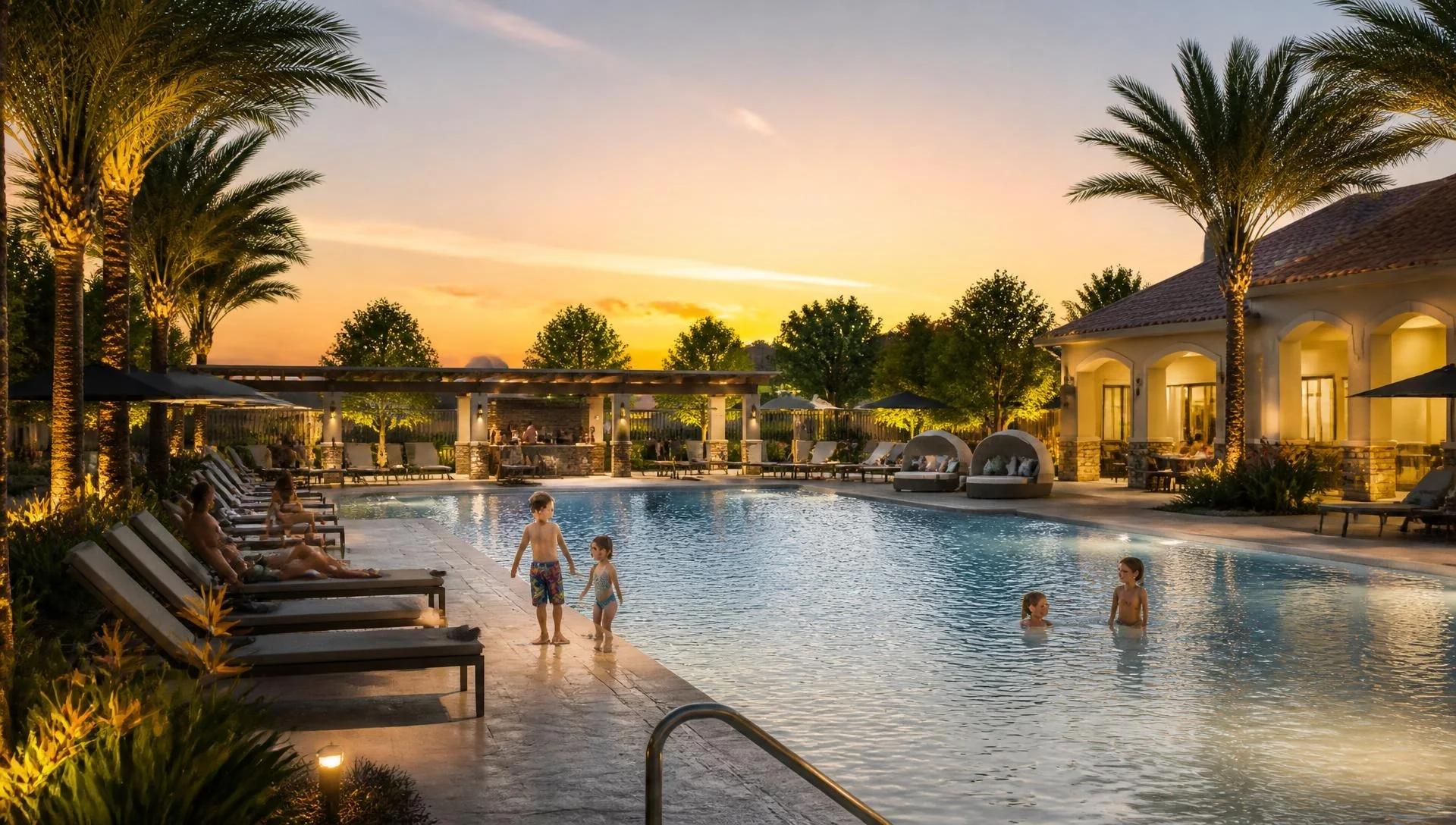 Artist's impression of the swimming pool and sun deck at Excellaa TOTT, Maan