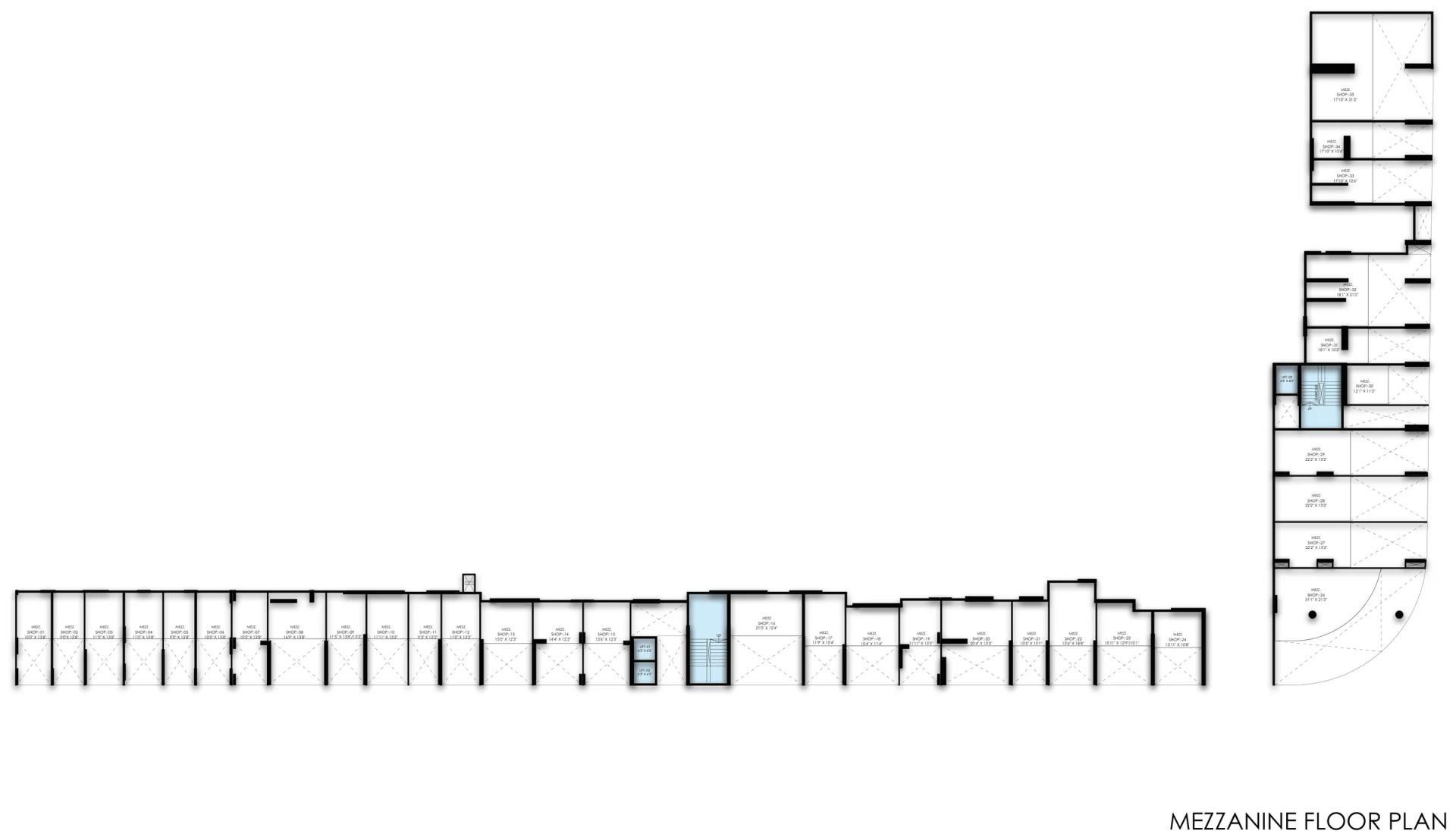 Mezzanine floor plan above the shops at Tulip Infinity Evana Commercial, Punawale